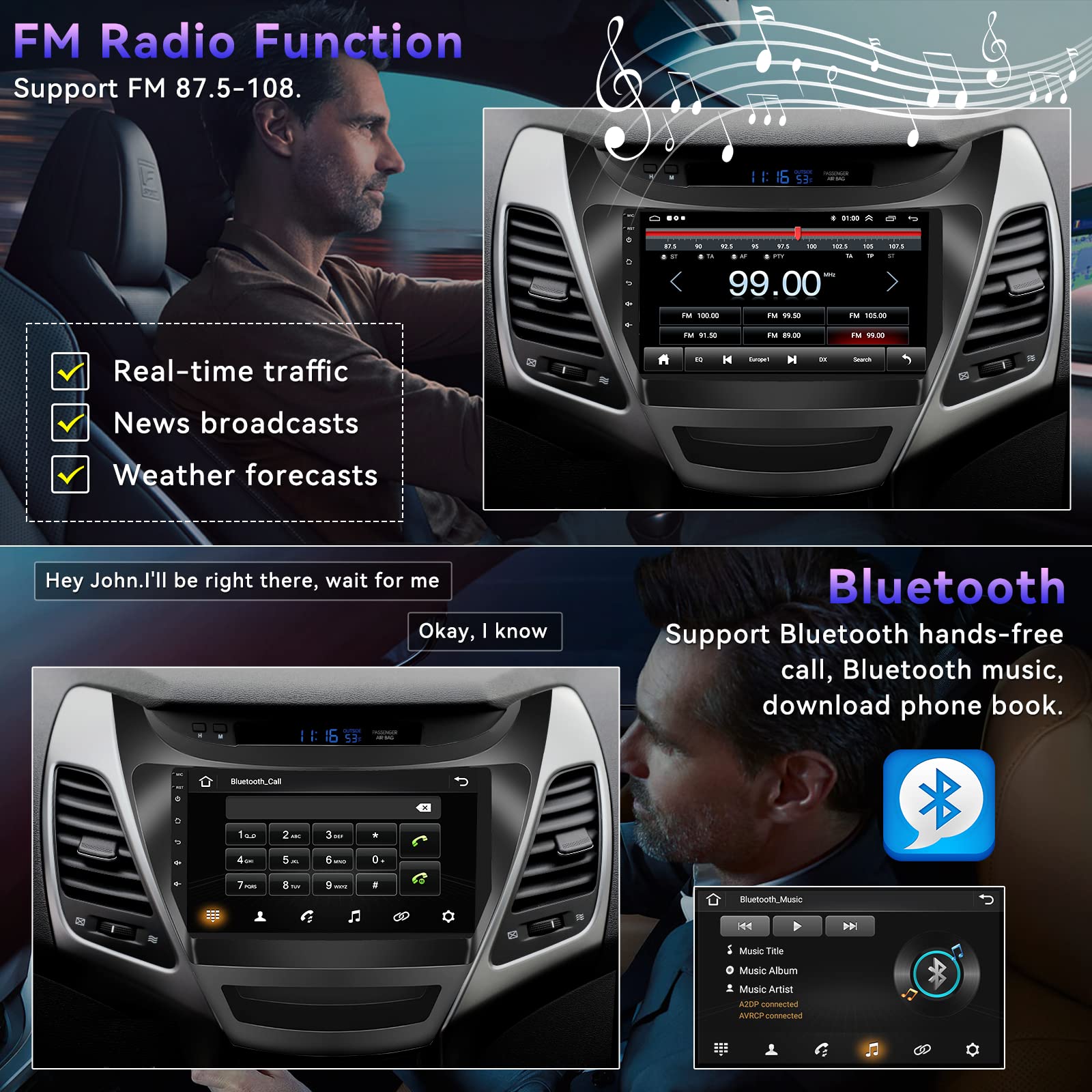 2+64G Android Car Stereo For Hyundai Elantra 2014 2015 2016 With Apple Carplay Android Auto Mirror Link 9 Inch Touchscreen Radio