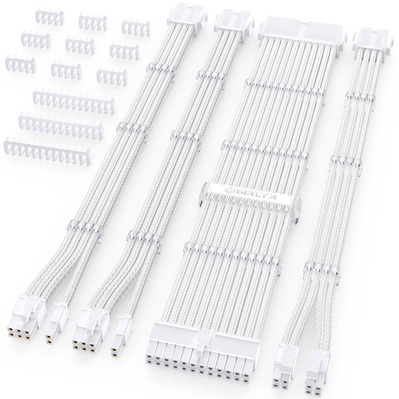 Sirlyr Psu Cable Extension Kit,Bright White Sleeved Pc Cables Extensions Mod,24Pin Atx X1 8Pin Eps X1 8 Pin Pci E X2,Gold Plated