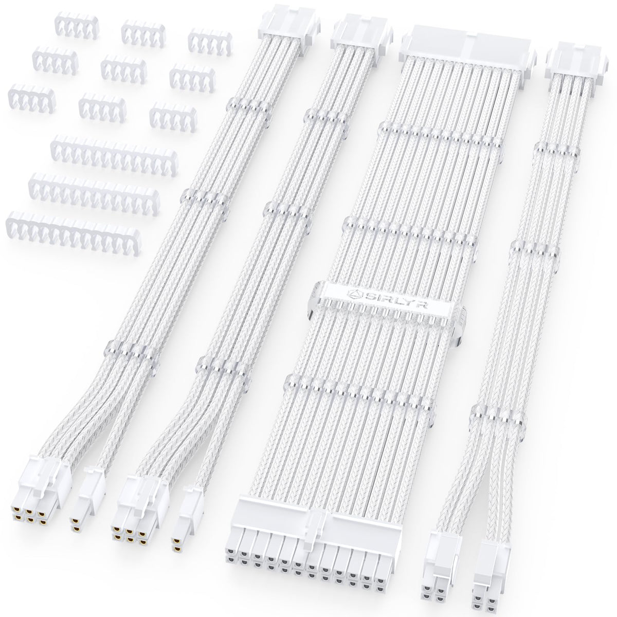 Sirlyr Psu Cable Extension Kit,Bright White Sleeved Pc Cables Extensions Mod,24Pin Atx X1 8Pin Eps X1 8 Pin Pci E X2,Gold Plated