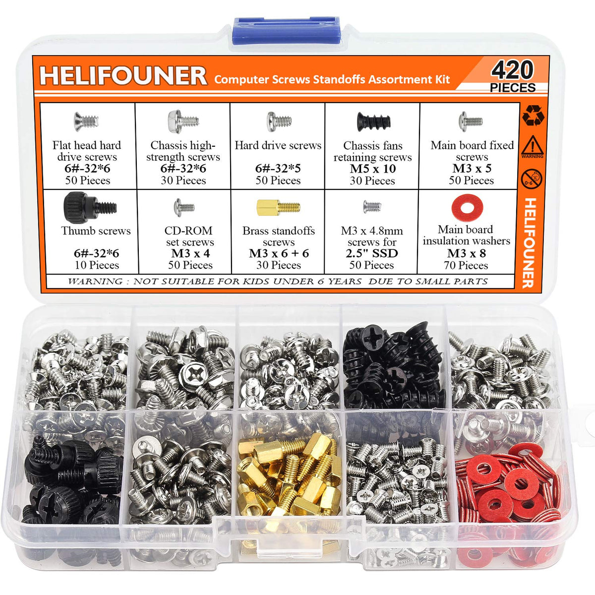 HELIFOUNER 420 Pieces Computer Standoffs Screws Assortment Kit for 2.5' SSD, Hard Drive, Computer Case, Motherboard, Fan Power Graphics