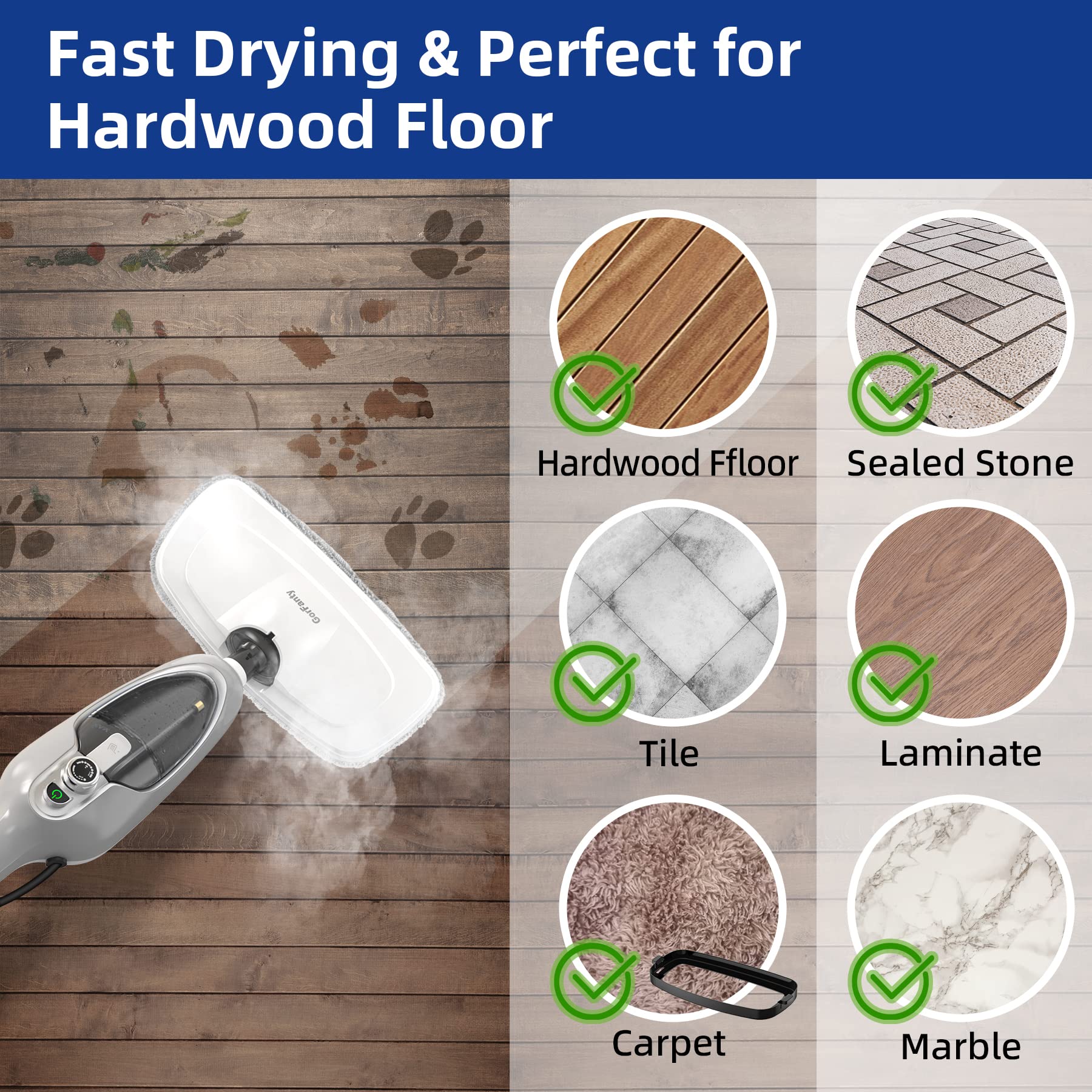 Steam Mop   10 In 1 Multipurpose Handheld Steam Cleaner Detachable Floor Steamer For Hardwood/Tile/Laminate Floors Carpet With 1