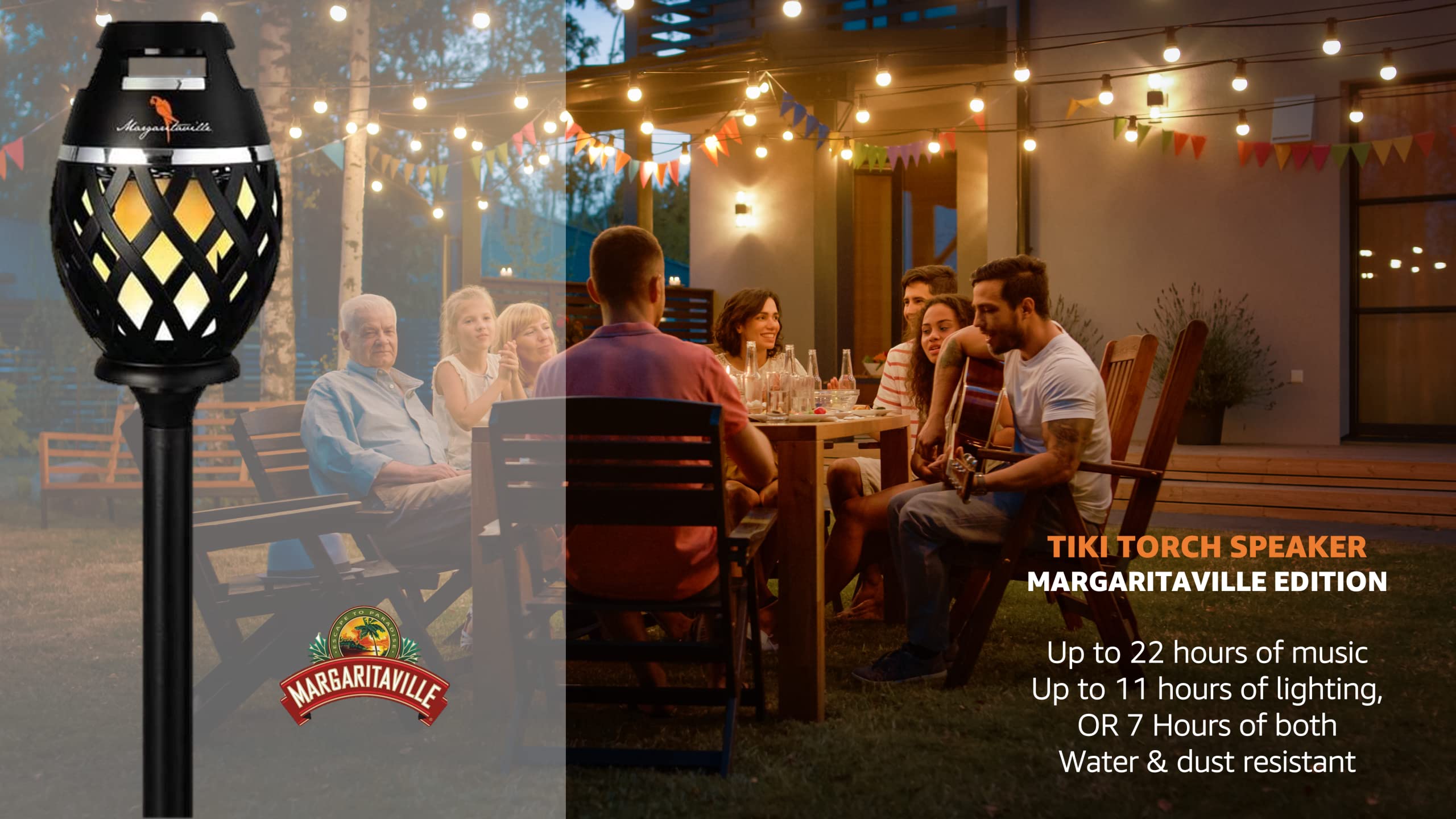 Margaritaville Tiki Torch   Waterproof Bluetooth Speaker, Portable Party Speaker With Flickering Led Lights, Perfect For Travel,