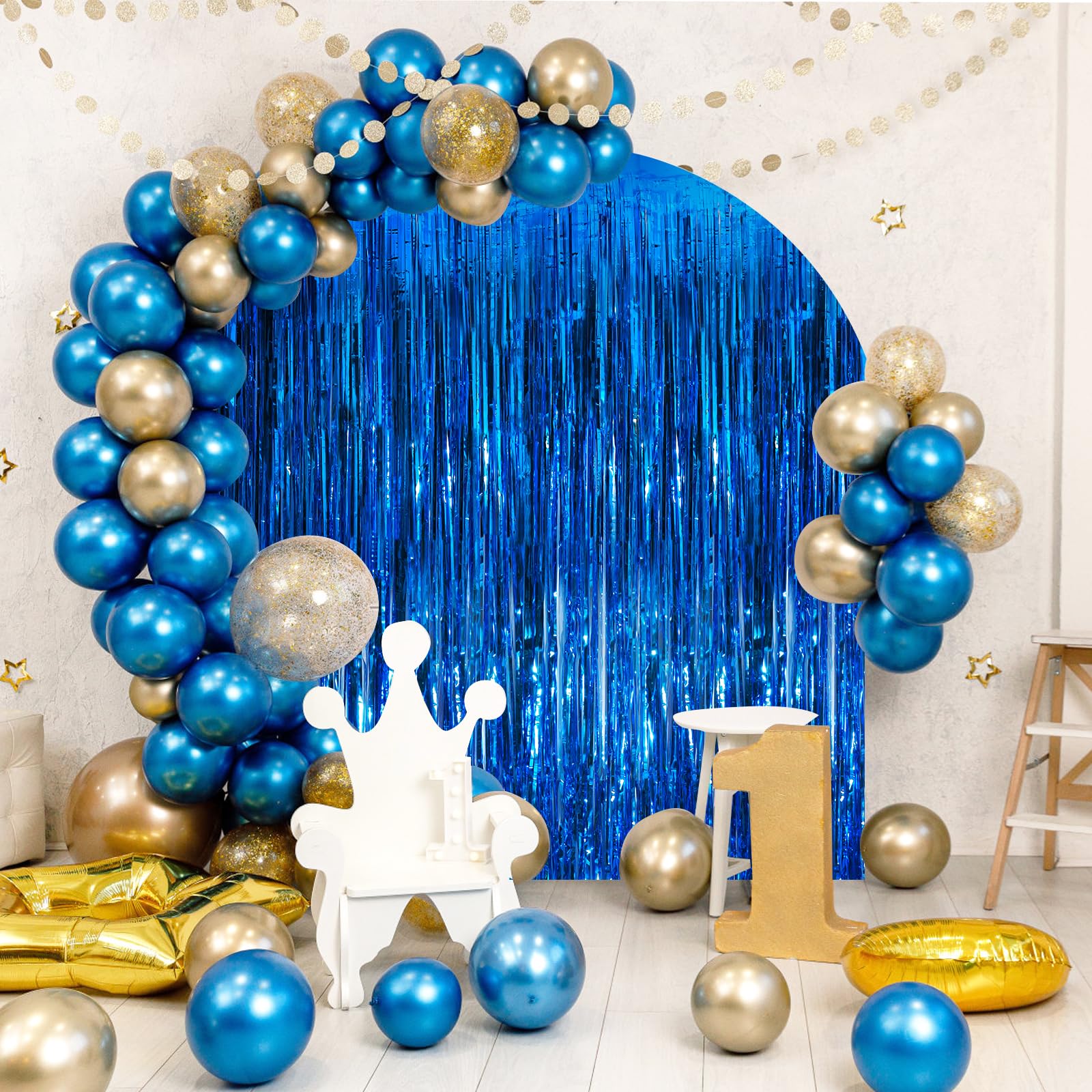 Blue Metallic Tinsel Foil Fringe Curtains, 2 Pack 3.3X8.3 Feet Party Streamer Curtains For Birthday Party Decorations, Halloween
