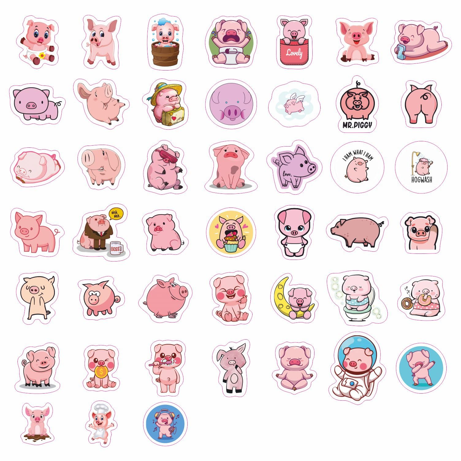 100Pcs Pig Stickers, Piggy Stickers For Water Bottle And Laptop, Pig Stuff, Pig Gifts For Pig Lovers, Pig, Pig Plush, Pig Stuffe