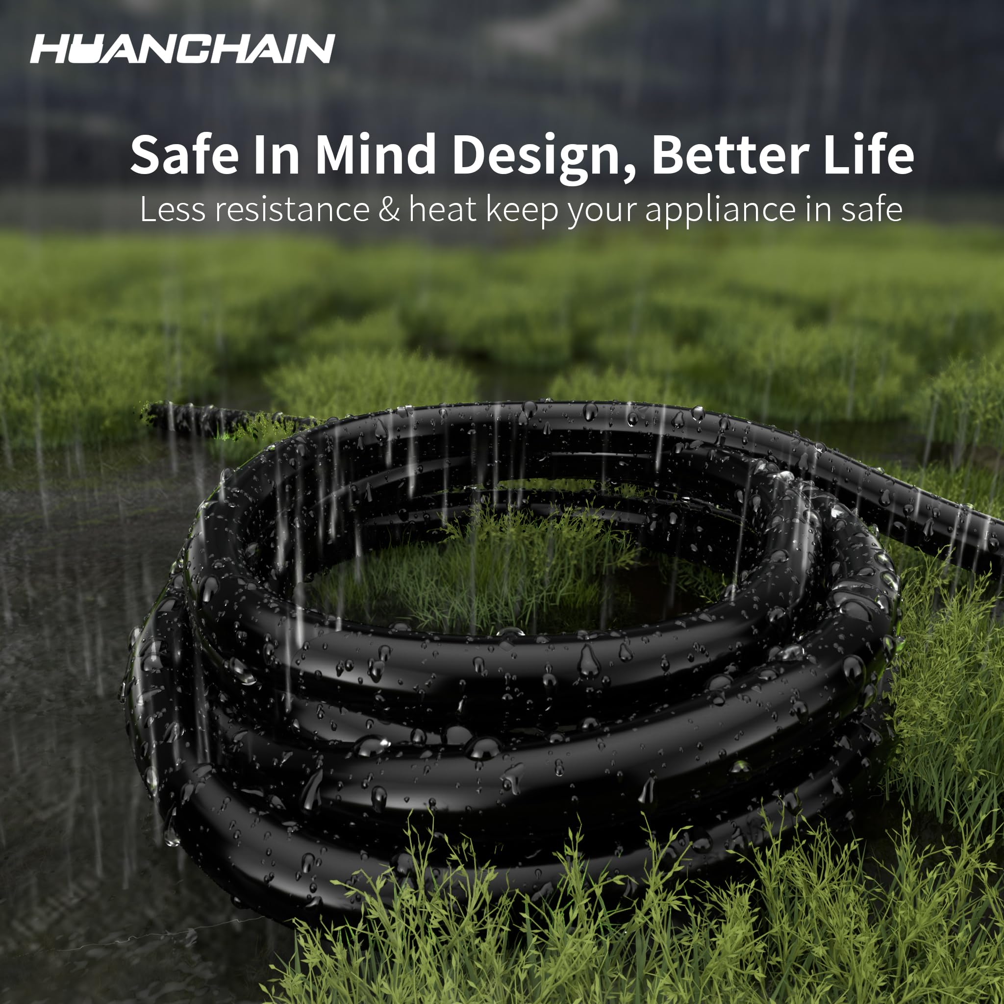 Huanchain Black Outdoor Extension Cord 100 Ft Waterproof, Flexible 16/3 Gauge Heavy Duty Power Cord Extension 3 Prong 10A 1250W