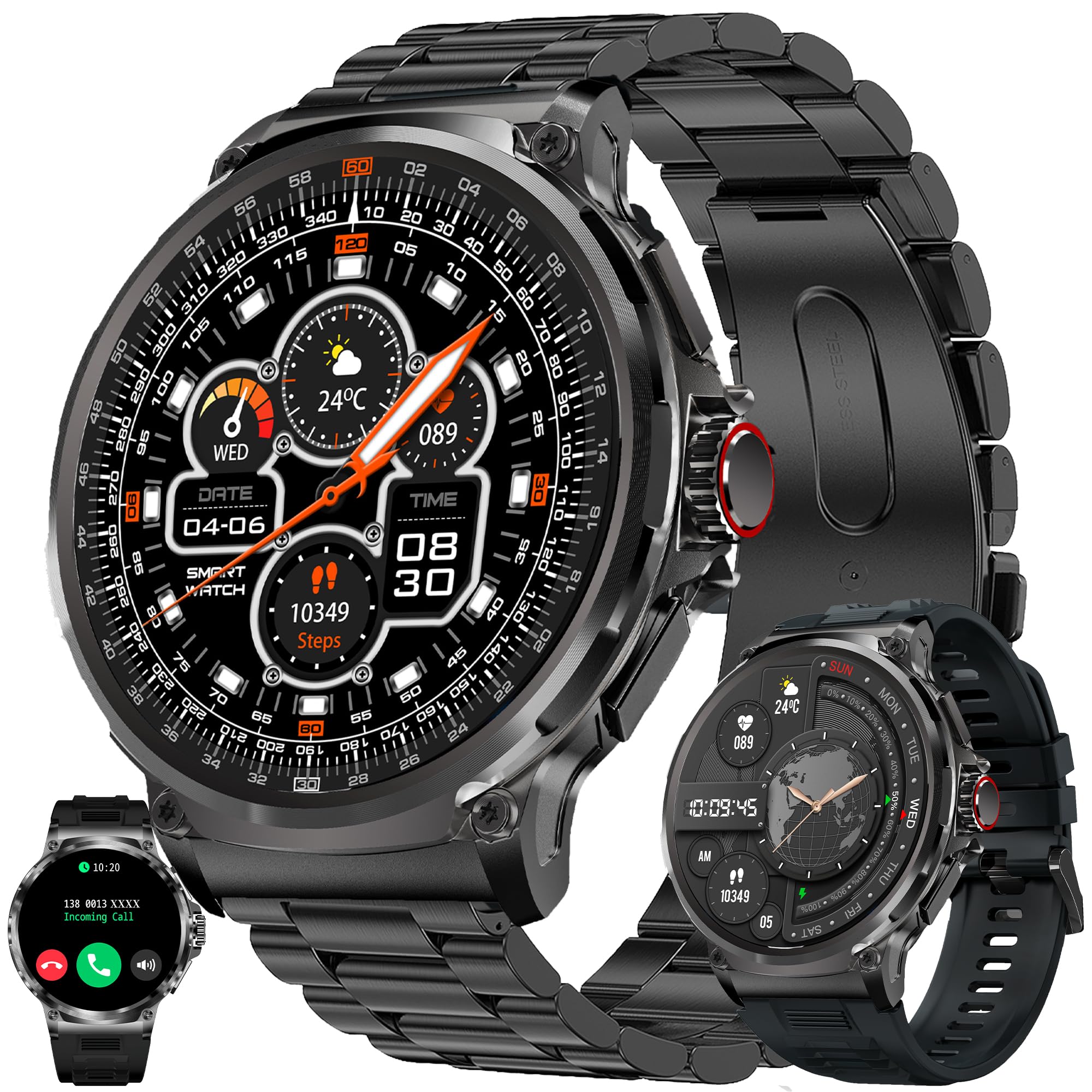 1.85 '' Round Hd Military Smart Watch For Men(Make/Answer Call), 710Mah Battery, Tactical Fitness Tracker Smartwatch For Android