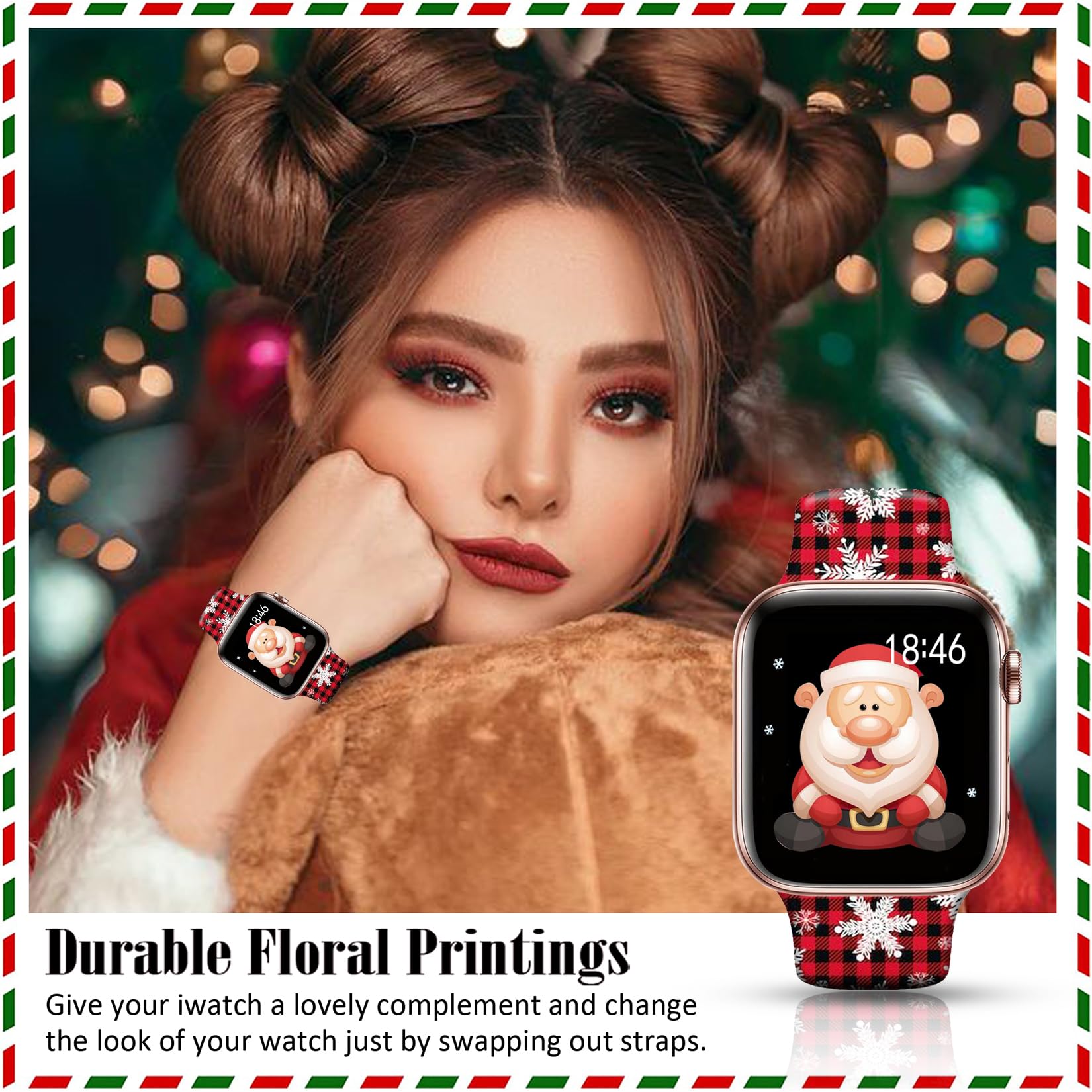 Ftfcase Holidays Christmas Watch Band Compatible With Apple Watch 41Mm 40Mm 38Mm, Soft Silicone Red Plaid Snowflake Sport Strap