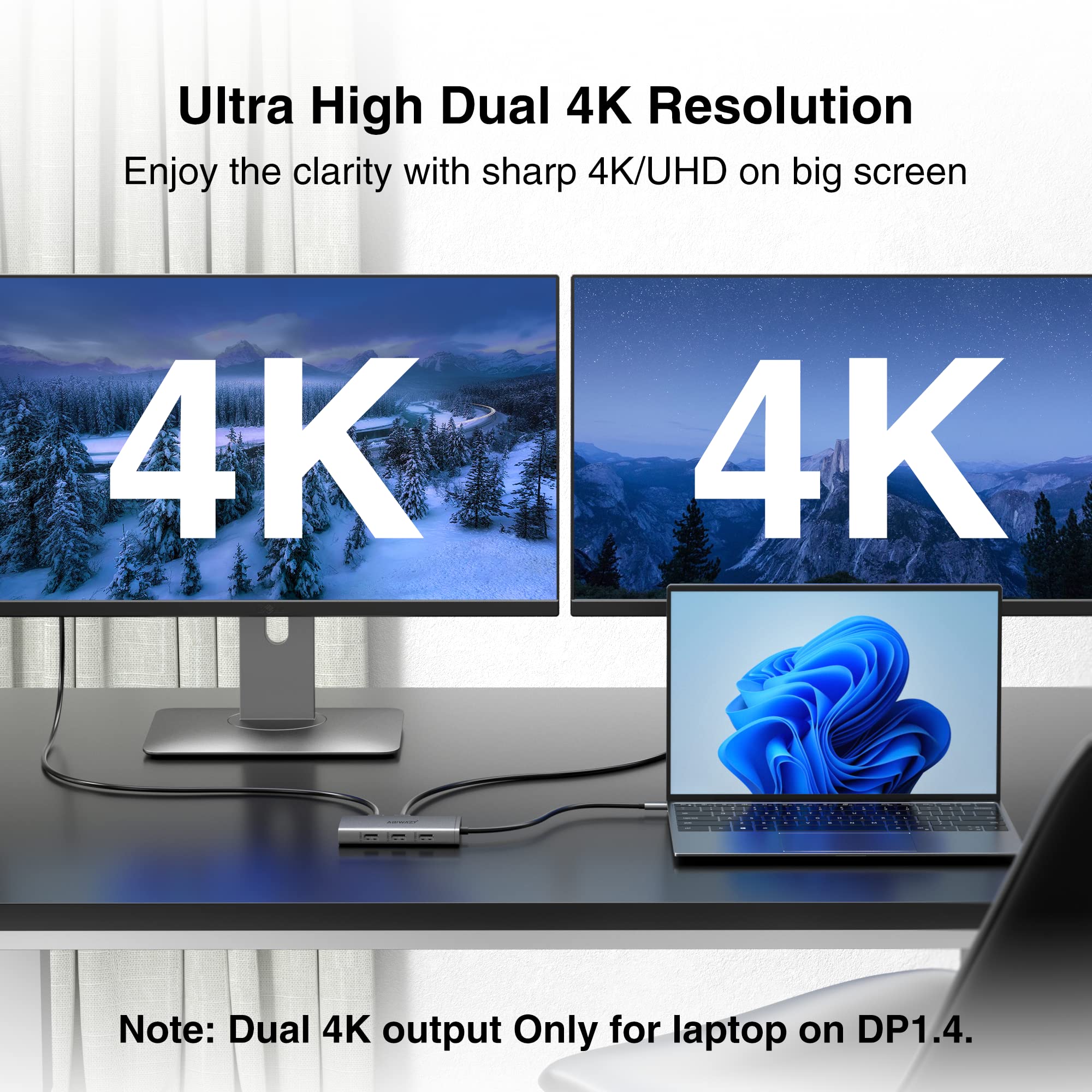 Abiwazy Usb C Docking Station Dual Monitor Adapter For Dell Hp Laptop Docking Station 3 Monitors Quadruple Display Usbc Hub Dong