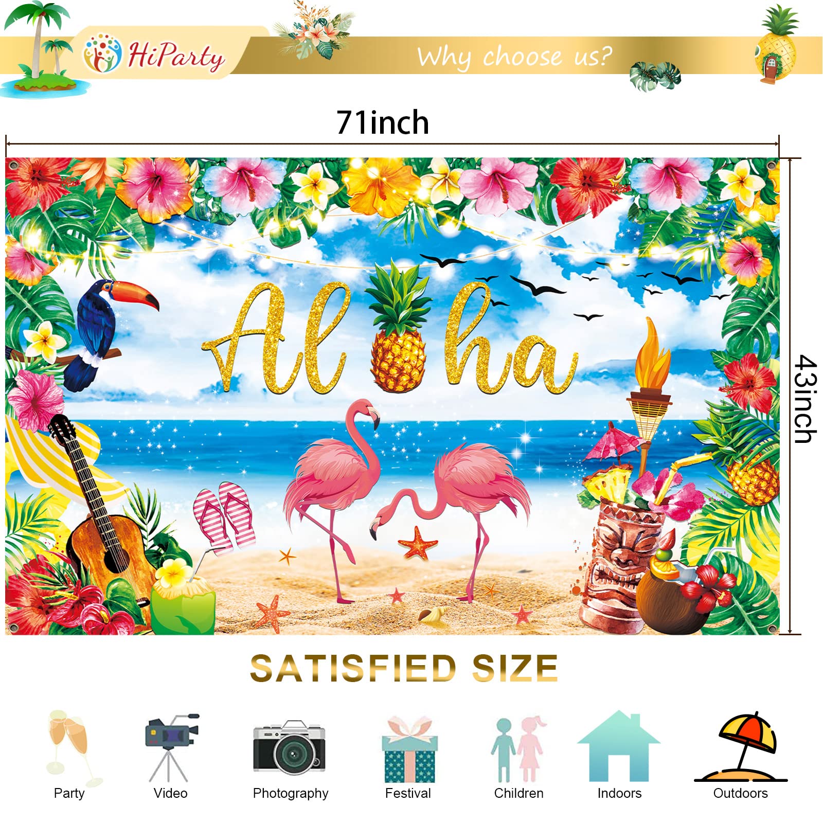Hiparty Hawaiian Luau Party Decorations   Luau Backdrop For Birthday Party Decorations Summer Beach Banner Background Photograph