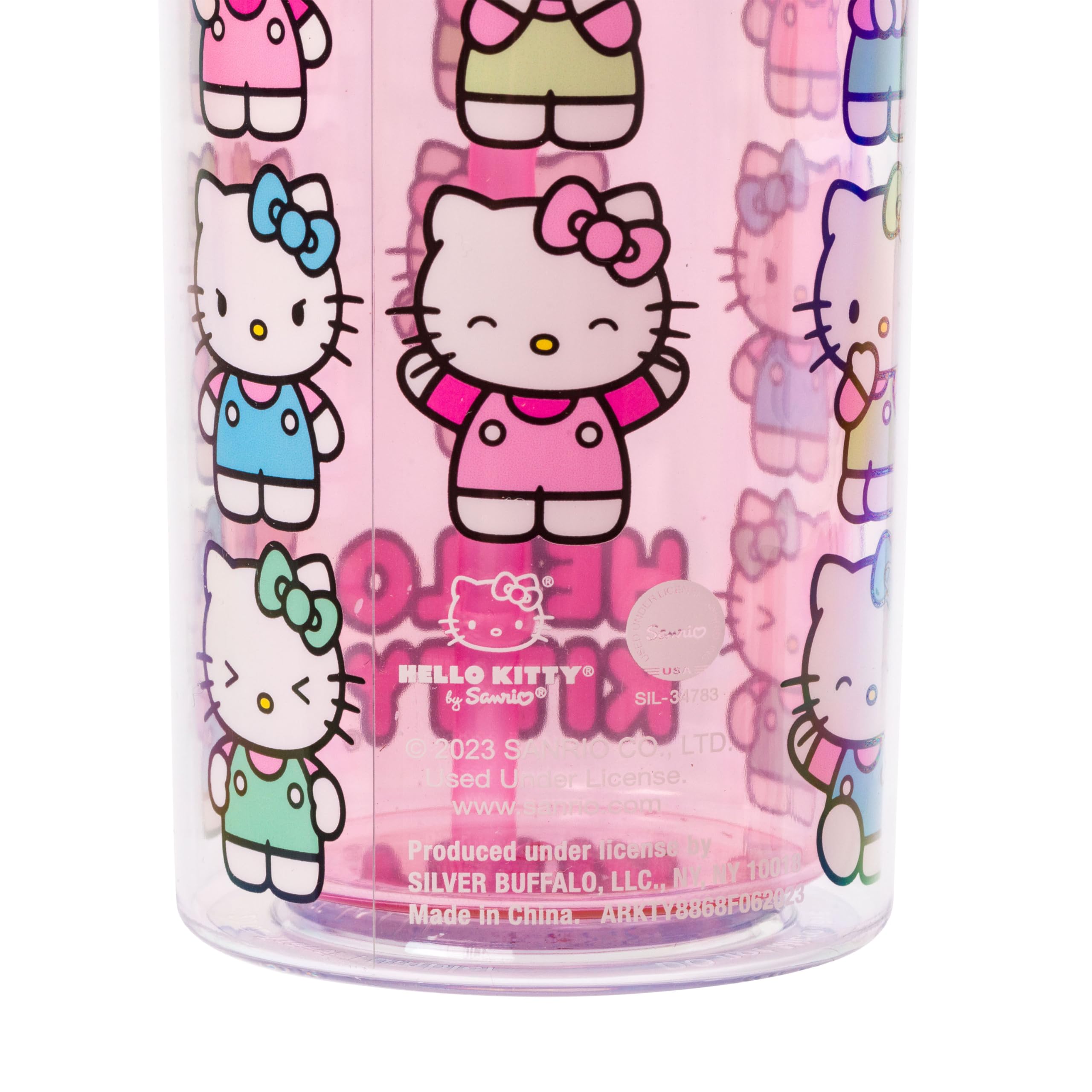 Silver Buffalo Sanrio Hello Kitty Expressions Poses Plastic Cold Cup With Lid And Straw, 20 Ounces