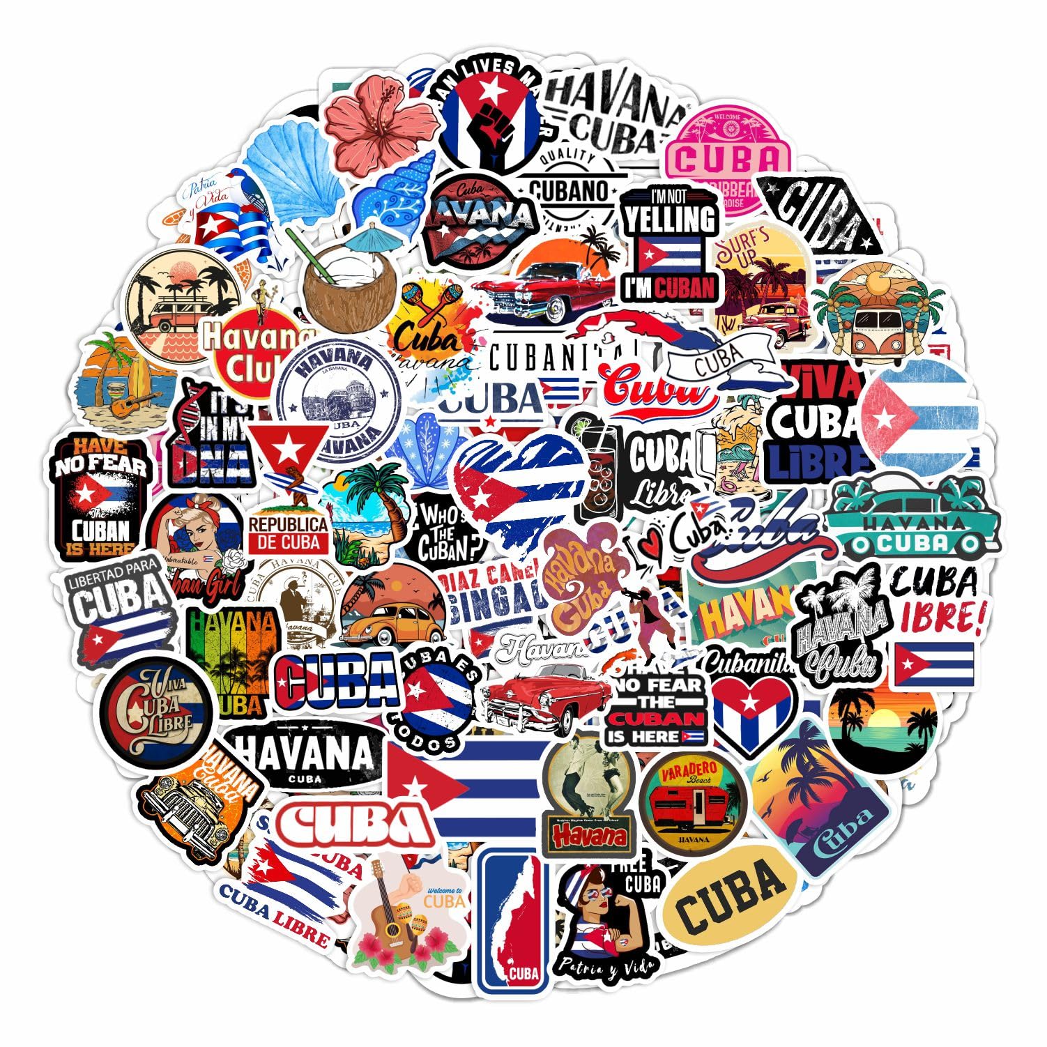 100Pcs Cuba Stickers For Water Bottle And Laptop   Cuban Party Favors & Decorations, Waterproof Vinyl Decals, Cuban Flag And Cul
