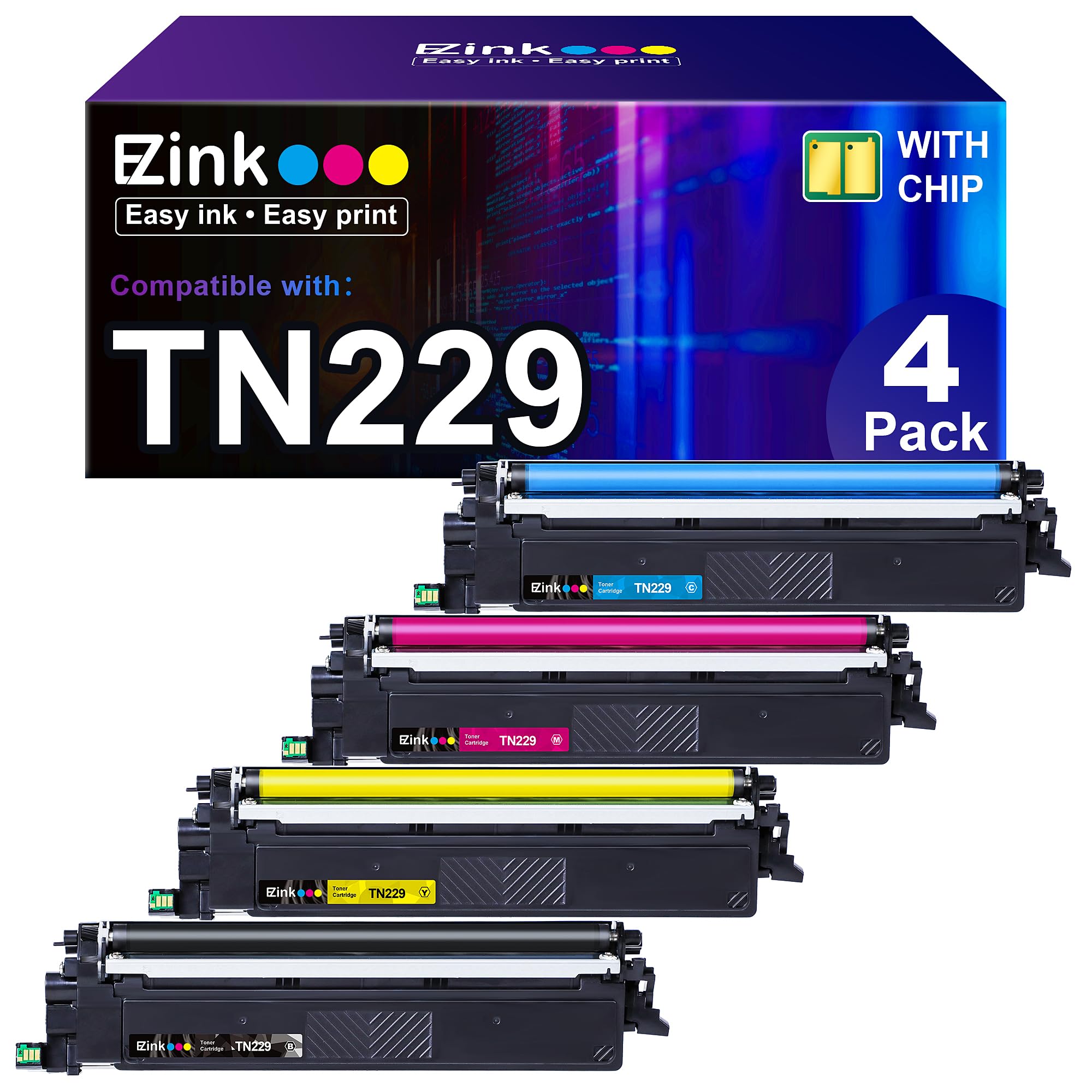 E Z Ink Compatible Replacement For Brother Tn229 Tn229Xl Toner Cartridges 4 Pack High Yield For Mfc L3780Cdw Hl L3280Cdw Mfc L37