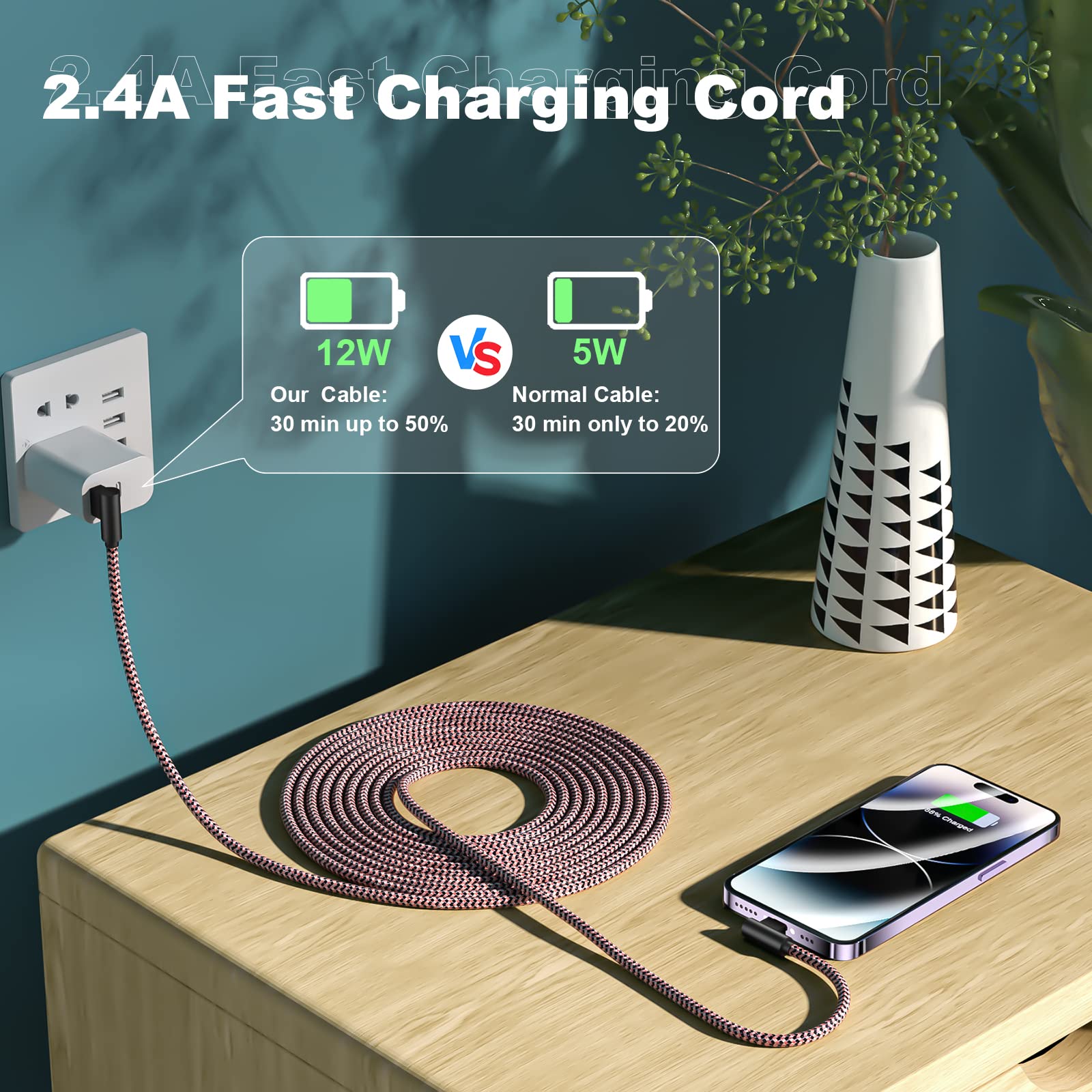 3 Pack Iphone Charger 6Ft [Apple Mfi Certified] Right Angle Lightning Cable Fast Charging Cord, Car Cable For Iphone 14 13 12 11 Pro/Pro Max/Mini/Xs/Xr/8 7 Plus, Ipad, Carplay