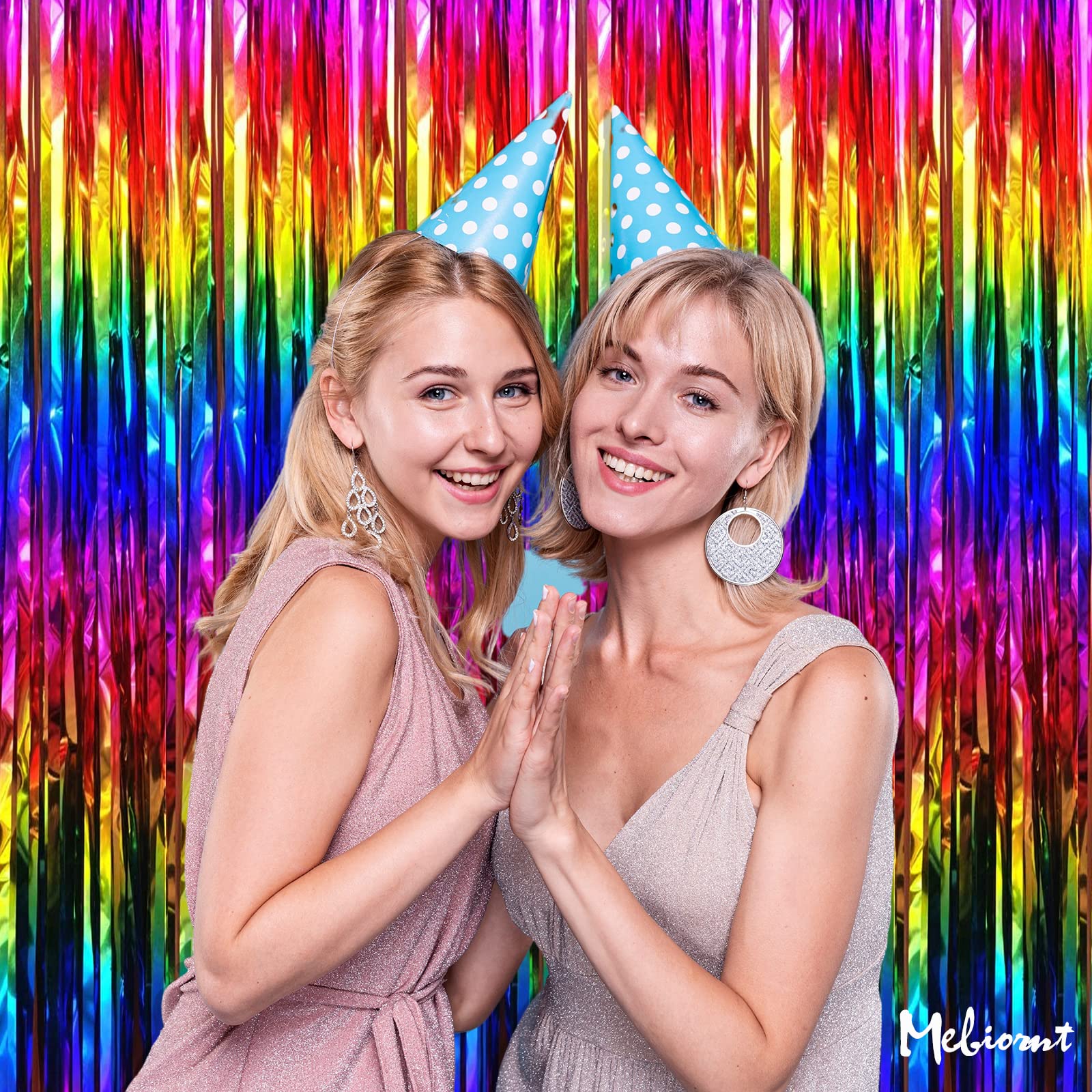4 Pack Rainbow Fringe Curtain Backdrop, 3.2Ft X 9.8Ft Colorful Metallic Tinsel Foil Fringe Streamers For Photo Booth Birthday We