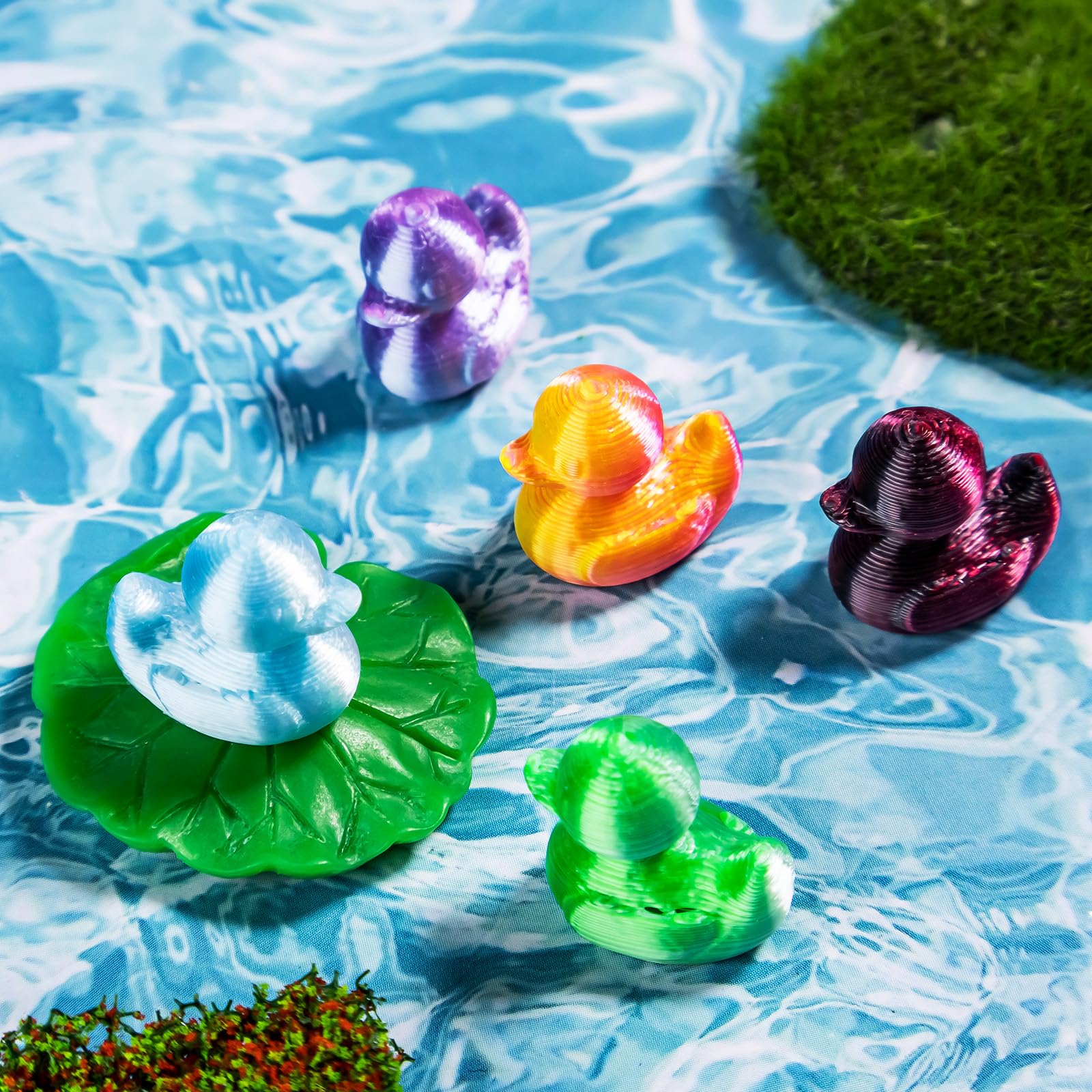 3D Printed 100Pcs Mini Ducks Figurines - Anime Toysthemed Plastic Bulk Tiny Ducking Ornaments,Shiny Gradient Color For Potted Mi