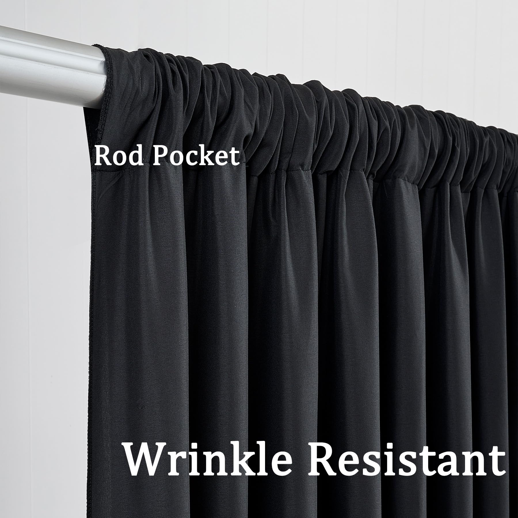 30Ft X 10Ft Black Backdrop Curtain Panels For Parties, Thick Wrinkle Resistant Polyester Wedding Backdrop Drapes For Birthday Ph
