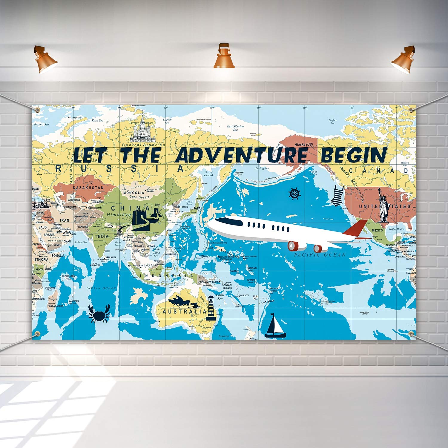 Blulu Adventure Awaits Airplane Backdrop Large Travel Theme Banner Decoration Let The Adventure Begin World Map Dessert Table Ba