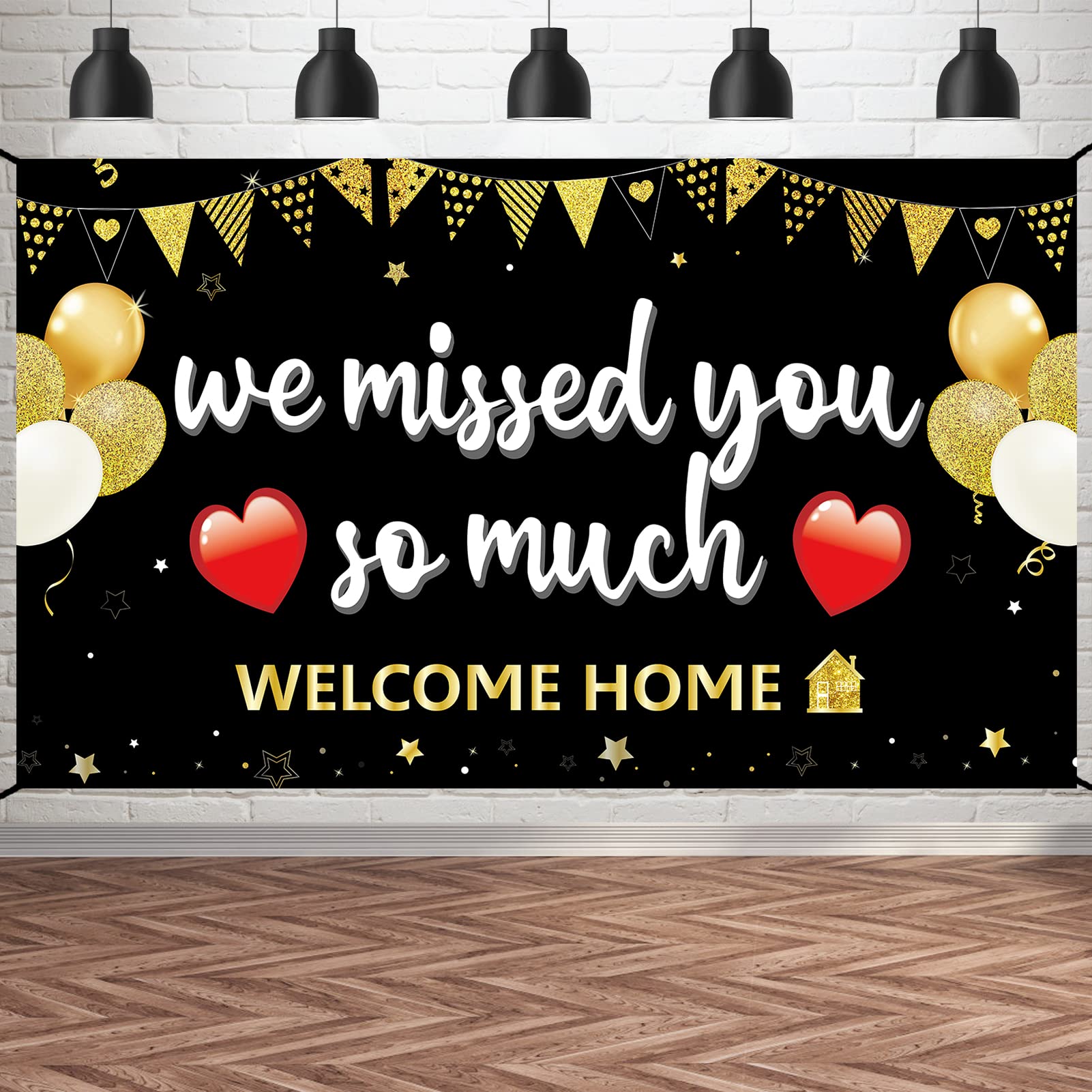 Pimvimcim Welcome Home Banner, Polyester Decoration With Copper Ring Holes, 'We Missed You So Much' Sign, 73 X 44 Inches, Red, F