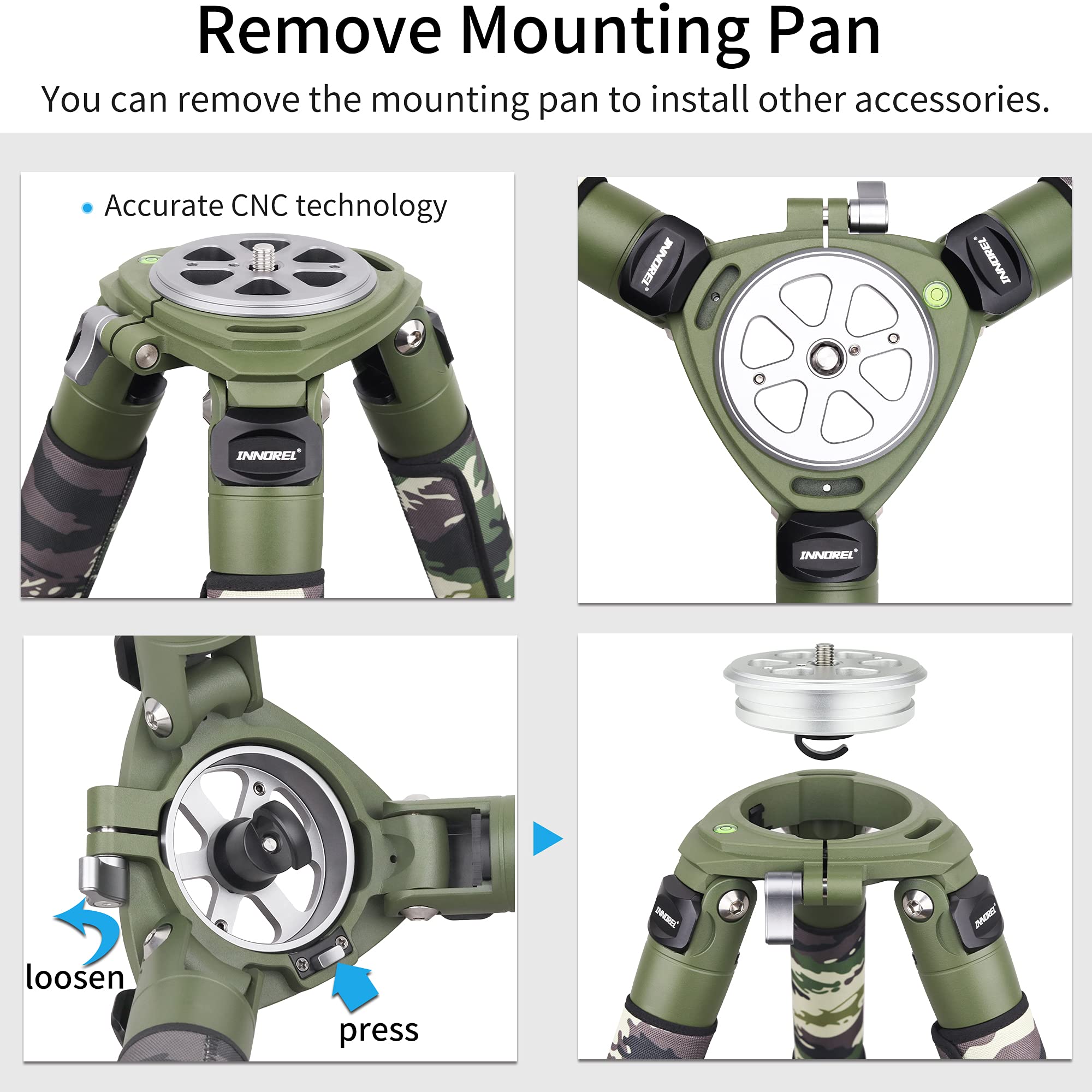Carbon Fiber Bowl Tripod Innorel Rt90Cg Heavy Duty Bowl Tripod With 75Mm Bowl 40Mm Leg Tube Ultra Stable Professional Camera Tripod Max Load 88Lb/40Kg Green Camouflage Sleeve