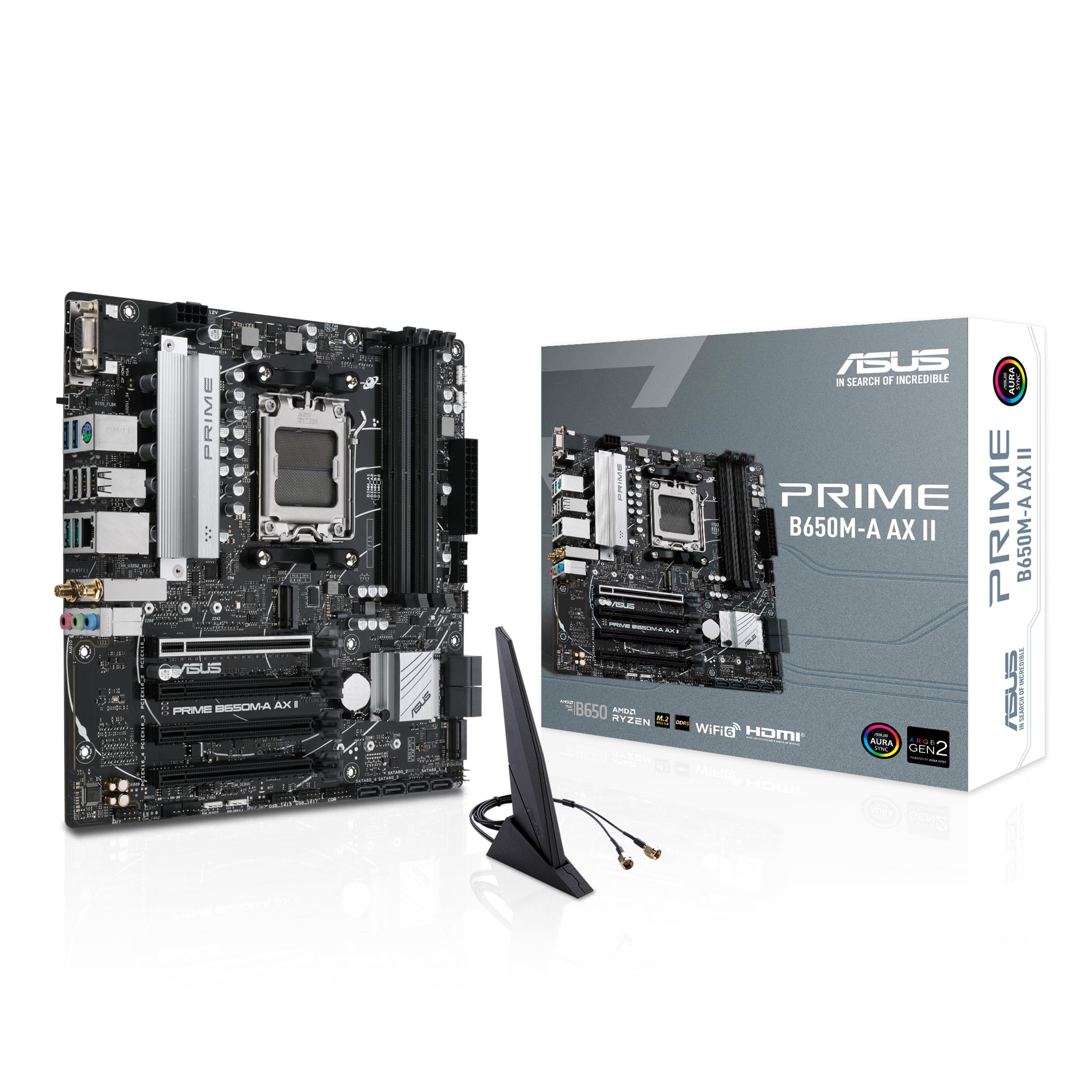 ASUS Prime B650M-A AX II AMD B650 AM5 Ryzen Desktop 9000 8000 & 7000 Micro-ATX mATX Motherboard, DDR5, PCIe 5.0 M.2, 2.5Gb LAN, 