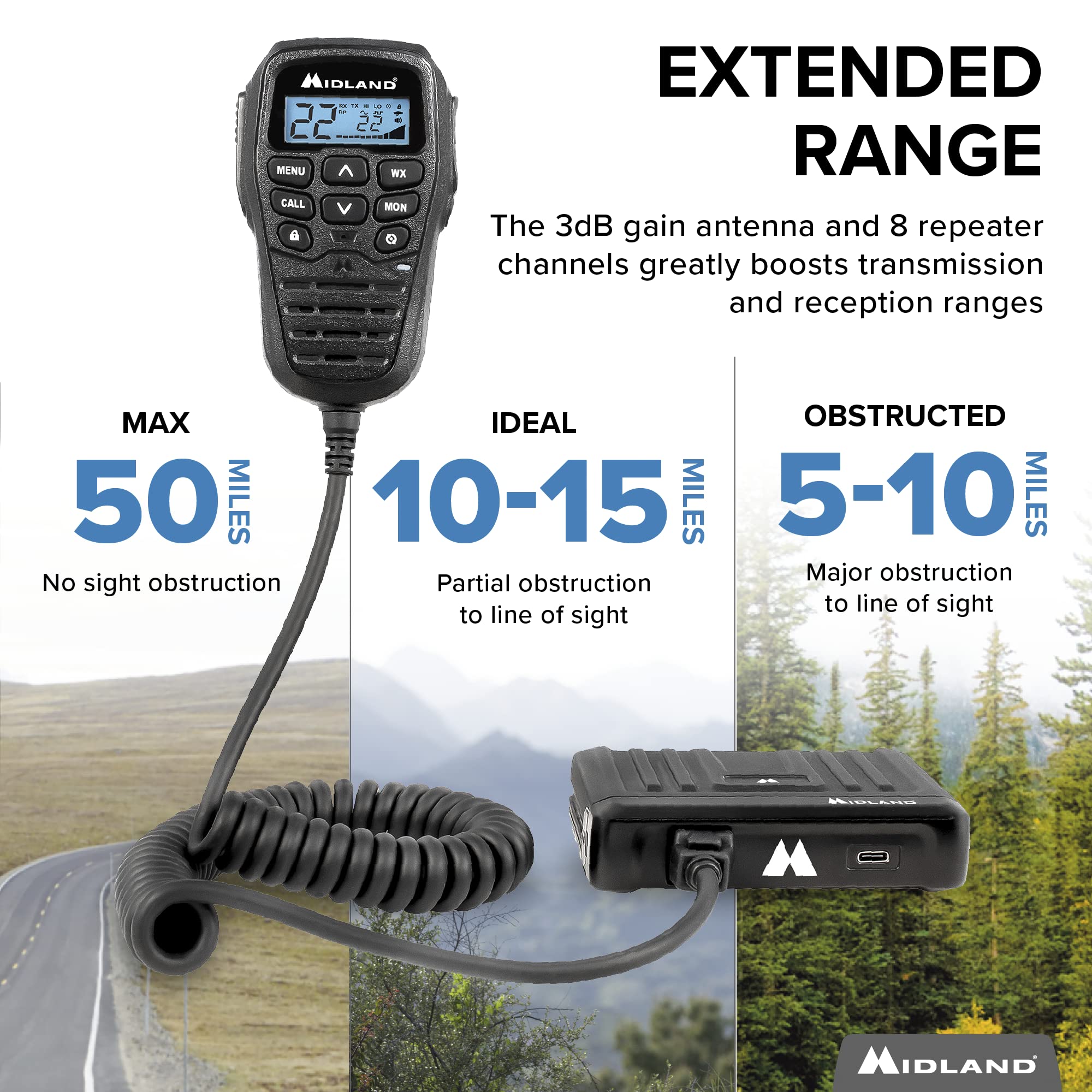 Midland � Mxt275Vp4 15 Watt Gmrs Micromobile� Two Way Radio   Atvs Utvs And Other Off Road Vehicles   Overlanding Gear   Extended 3Db Gain Roll Bar Mount Antenna Microphone Extension Cable