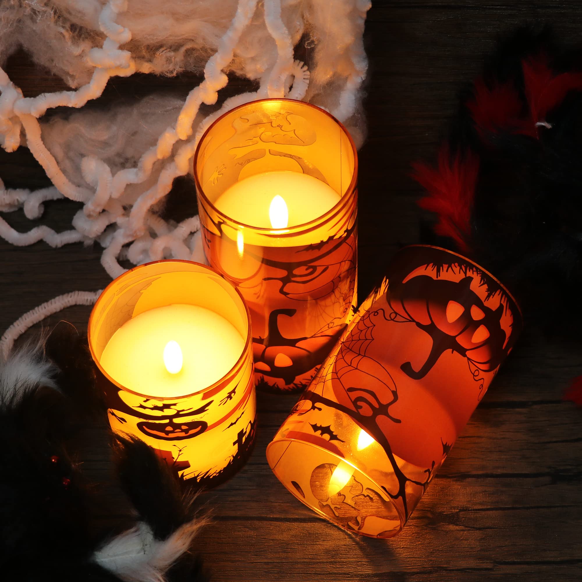 Dromance Pumpkin Glass Flameless Candles With Remote And Timer, Battery Operated Realistic 3D Wick Flickering Real Wax Led Candl