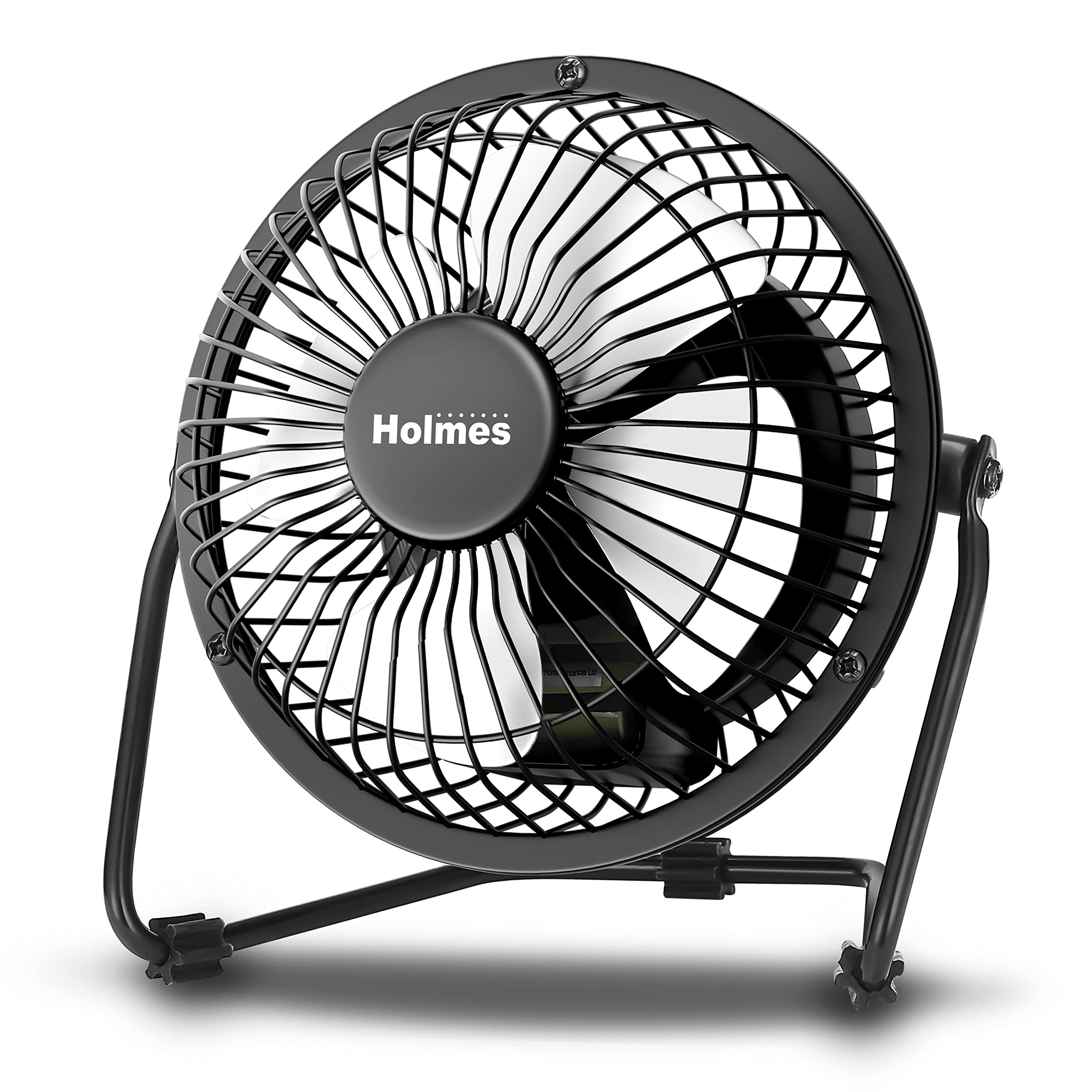Holmes 4'' Mini High Velocity Personal Desk Fan, 4 Blades, Adjustable 360 Head Tilt, Durable Metal Construction, Single Speed, I