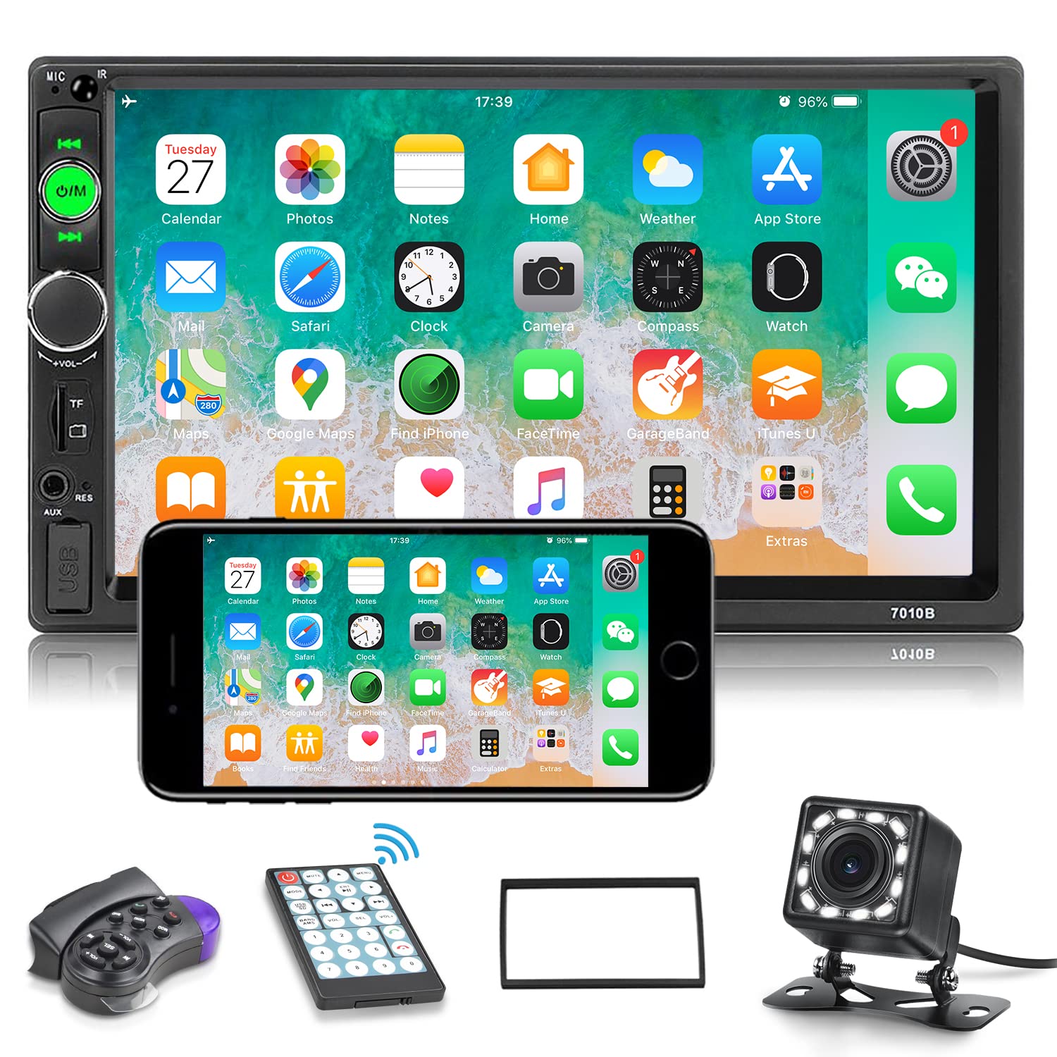 Double Din Bluetooth Car Stereo 7 Inch Hd Touch Screen Car Radio With Backup Camera Support Mirror Link For Android/Ios