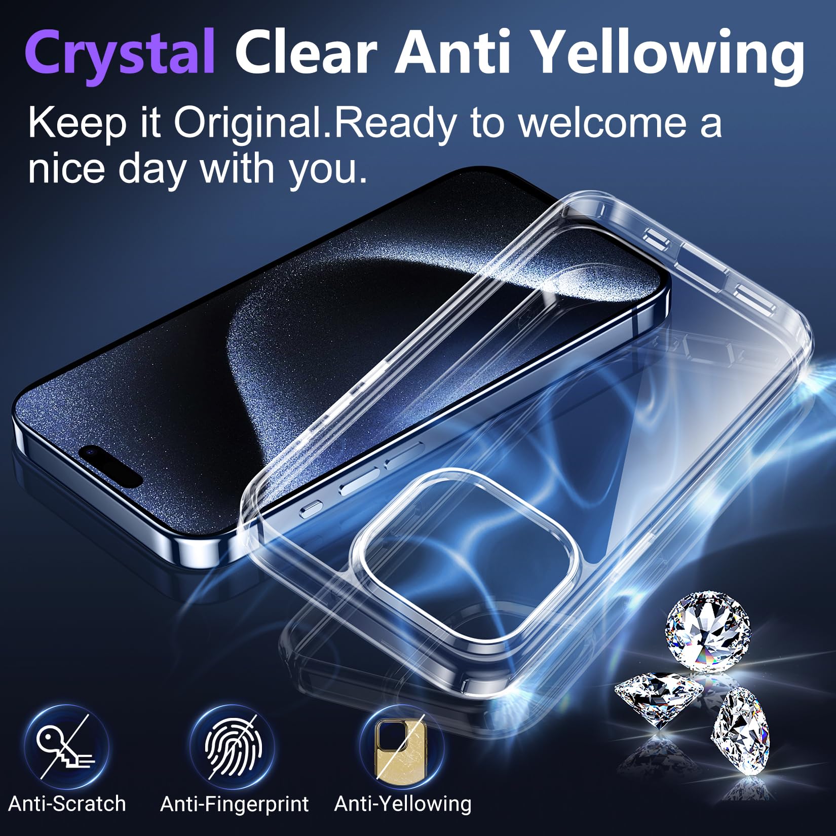Red2Fire Designed For Iphone 15 Pro Case Clear, [2Pcs Glass Screen Protector + Camera Protector][Military Grade Drop Protection]