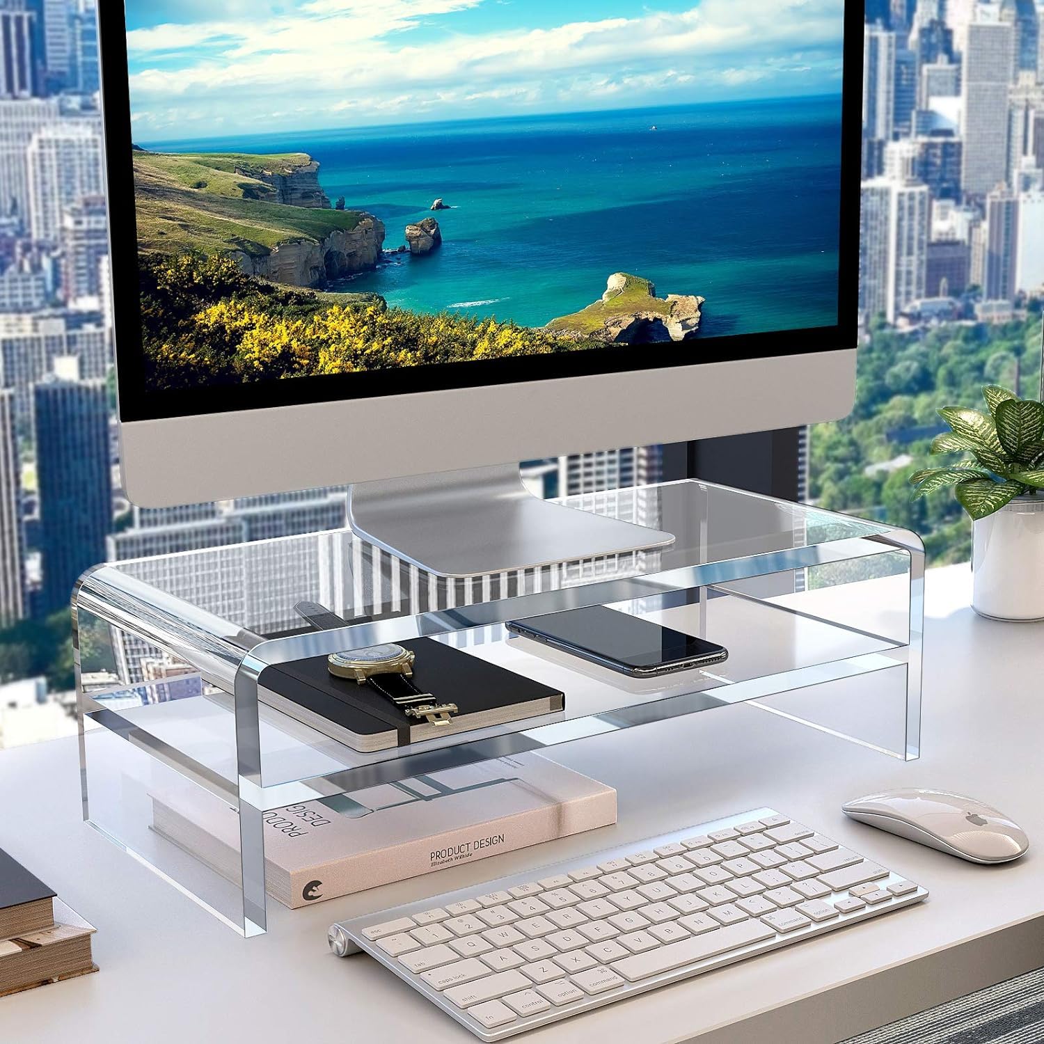 Egchi Acrylic Monitor Stand,2 Tiers Computer Monitor Riser(18X8X5.5 Inches),Computer Stand/Monitor Riser For Office,School,Home,