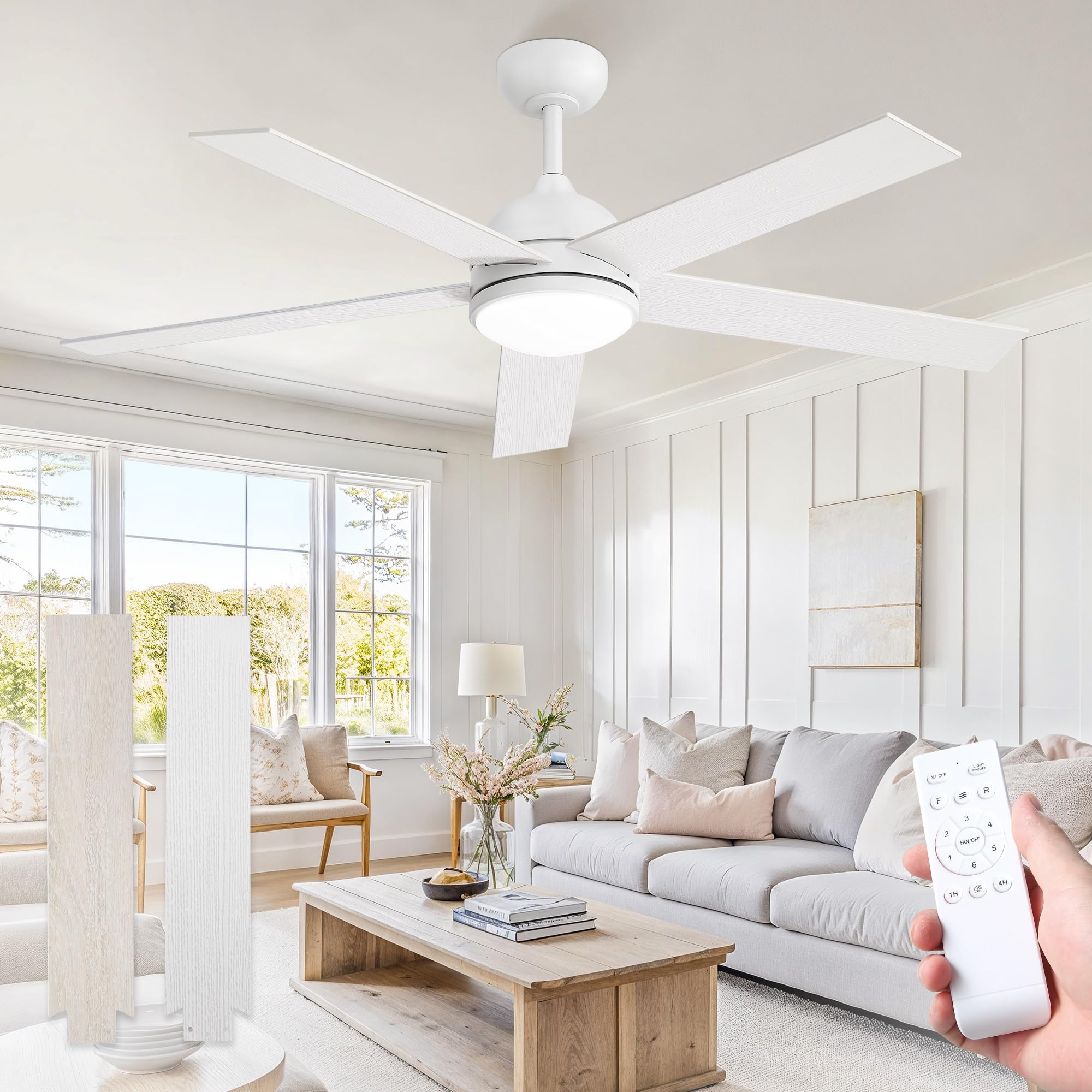Fanbulous 52 Inch Ceiling Fans, White Ceiling Fan With Light And Remote, Modern Led High Cfm Fan Lighting Fixture For Bedroom, K