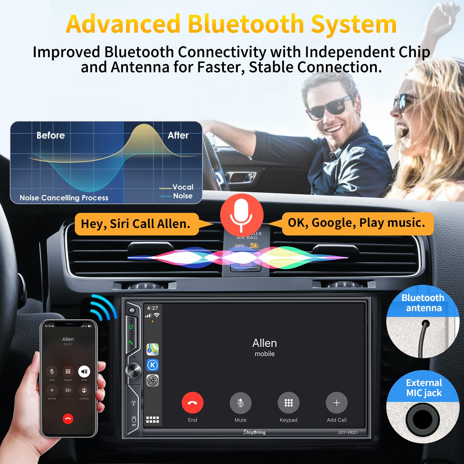 [Qled Screen Upgrade] Double Din Car Radio With Wireless Apple Carplay And Android Auto, Bluetooth, 4.2 Channel Audio Output, Mi