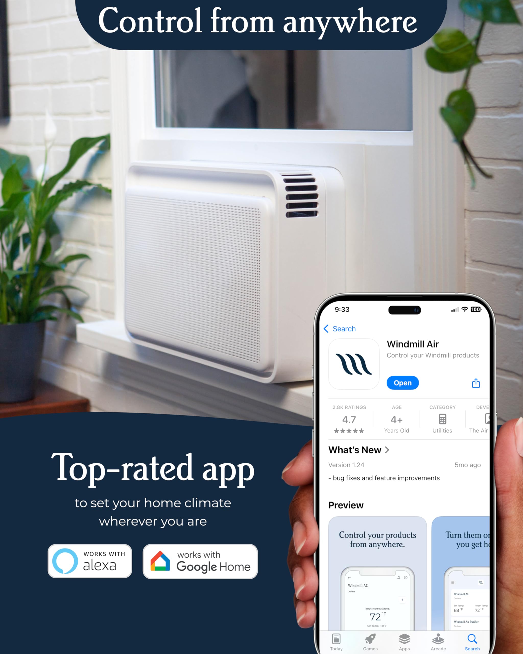Windmill 6,000 Btu Window Air Conditioner - Quiet & Smart, Cools Up To 250 Sq. Ft. - Easy Install No Assembly, App/Wi-Fi, Voice-