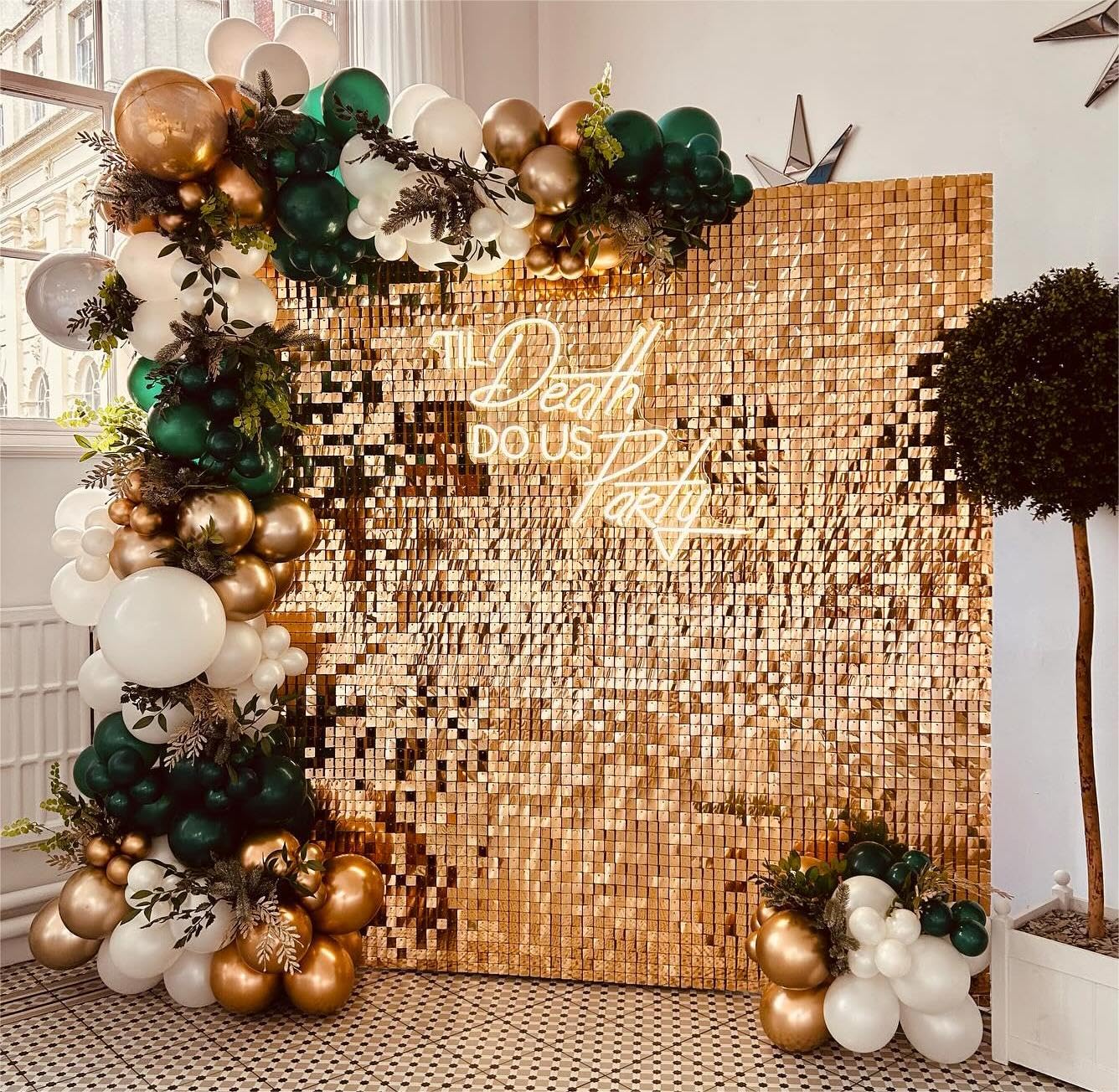 Shimmer Wall Backdrop Light Gold Wall Panels 12Pcs Square Sequin Shimmer Wall Backdrop Decoration For Birthday Party,Wedding, An