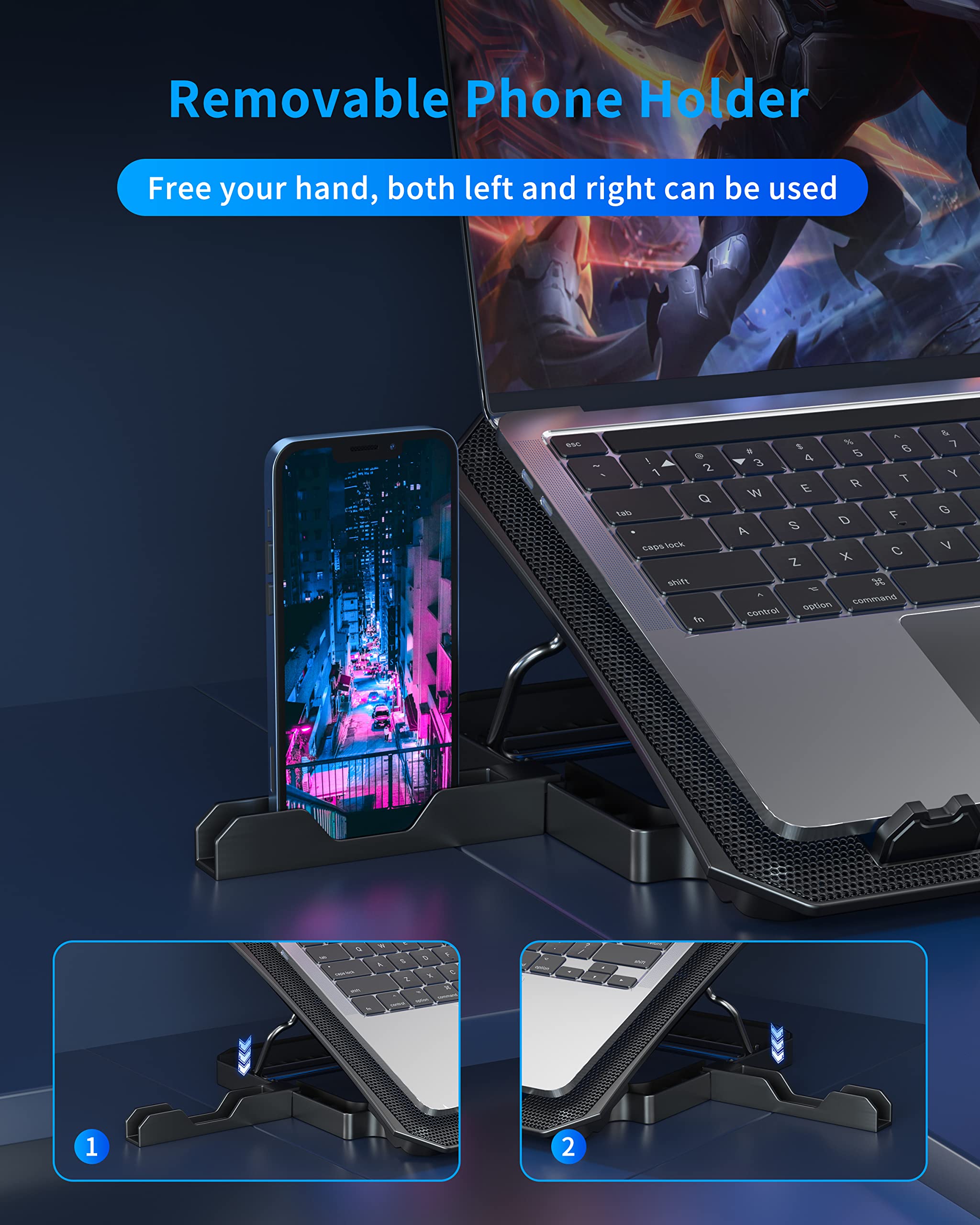 Aicheson Laptop Cooling Pad For 12 15.6 Inch, 6 Cooler Fans With Blue Lights, Laptop Cooling Stand With 2 Usb Ports (Blue)