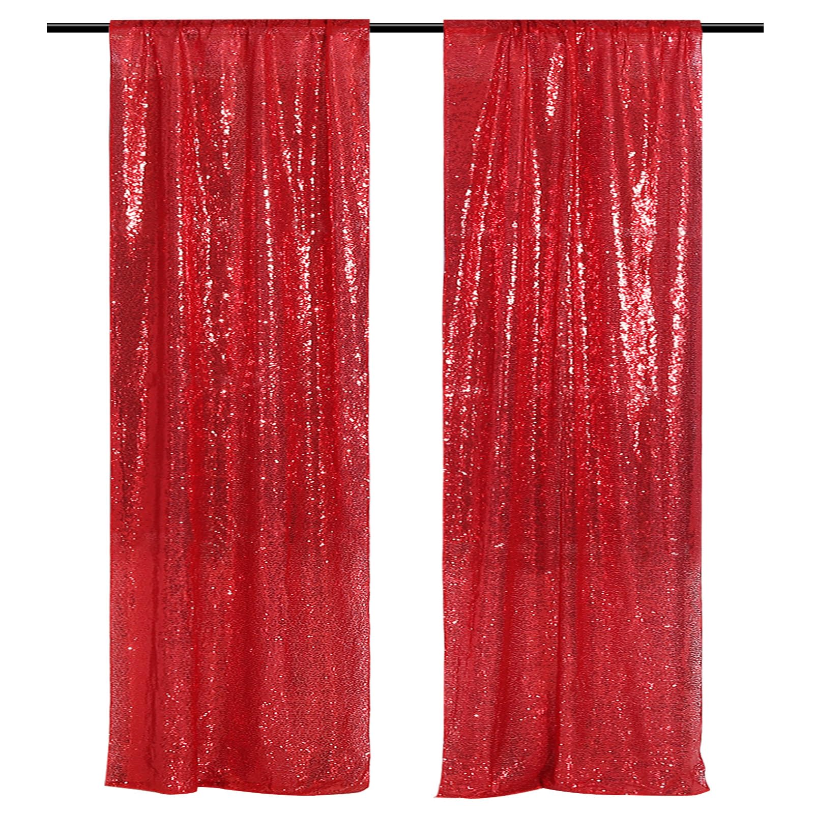 Partydelight Red 2Ft X 8Ft Sparkly Sequin Backdrop Curtains, 2 Panels, For Wedding, Party, Room Decorations