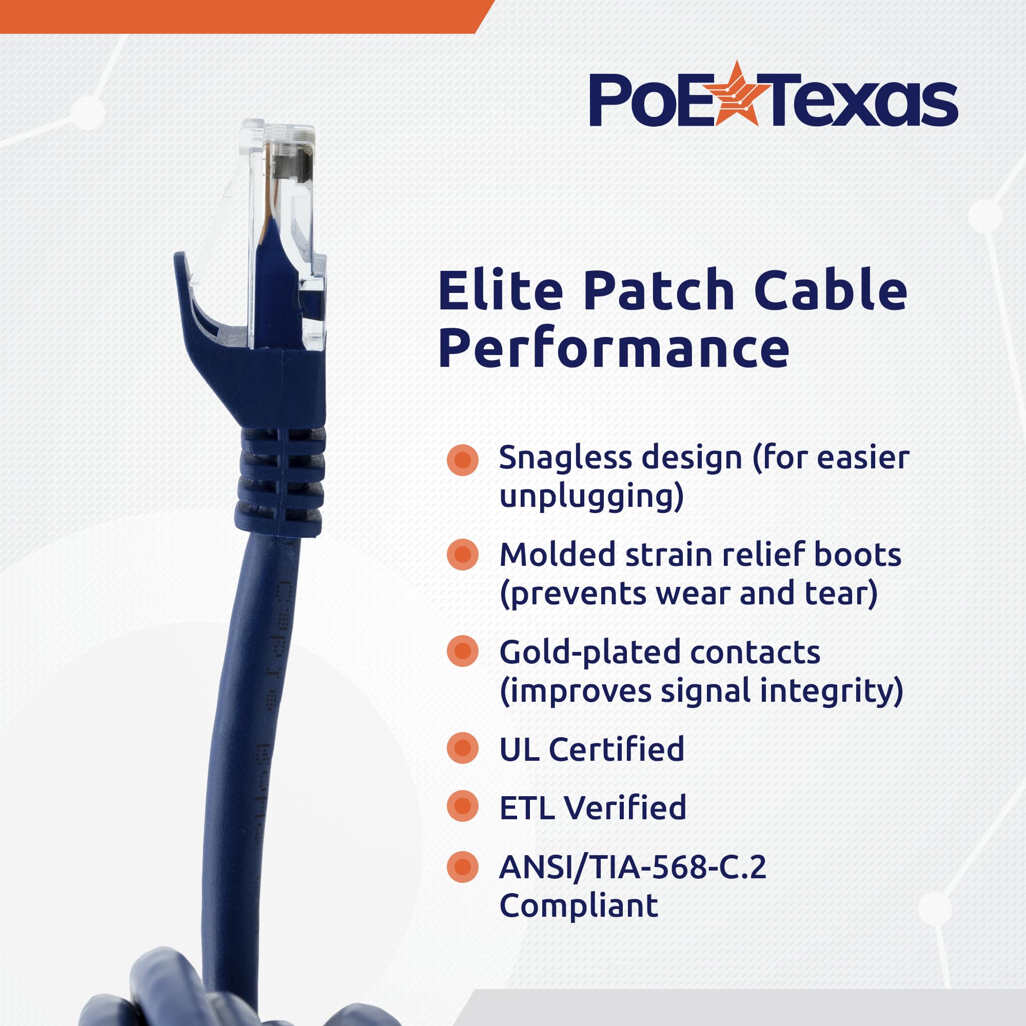 Poe Texas Cat 6 Ethernet Cable 3 Ft   10 Pack   Snagless Patch Cable   10 Gigabit High Speed 24Awg Network Cable   Cat6 Ethernet Cable Cat 6 Cable   Cat 6 Internet Cable Ethernet Cord (Blue, 3 Feet)