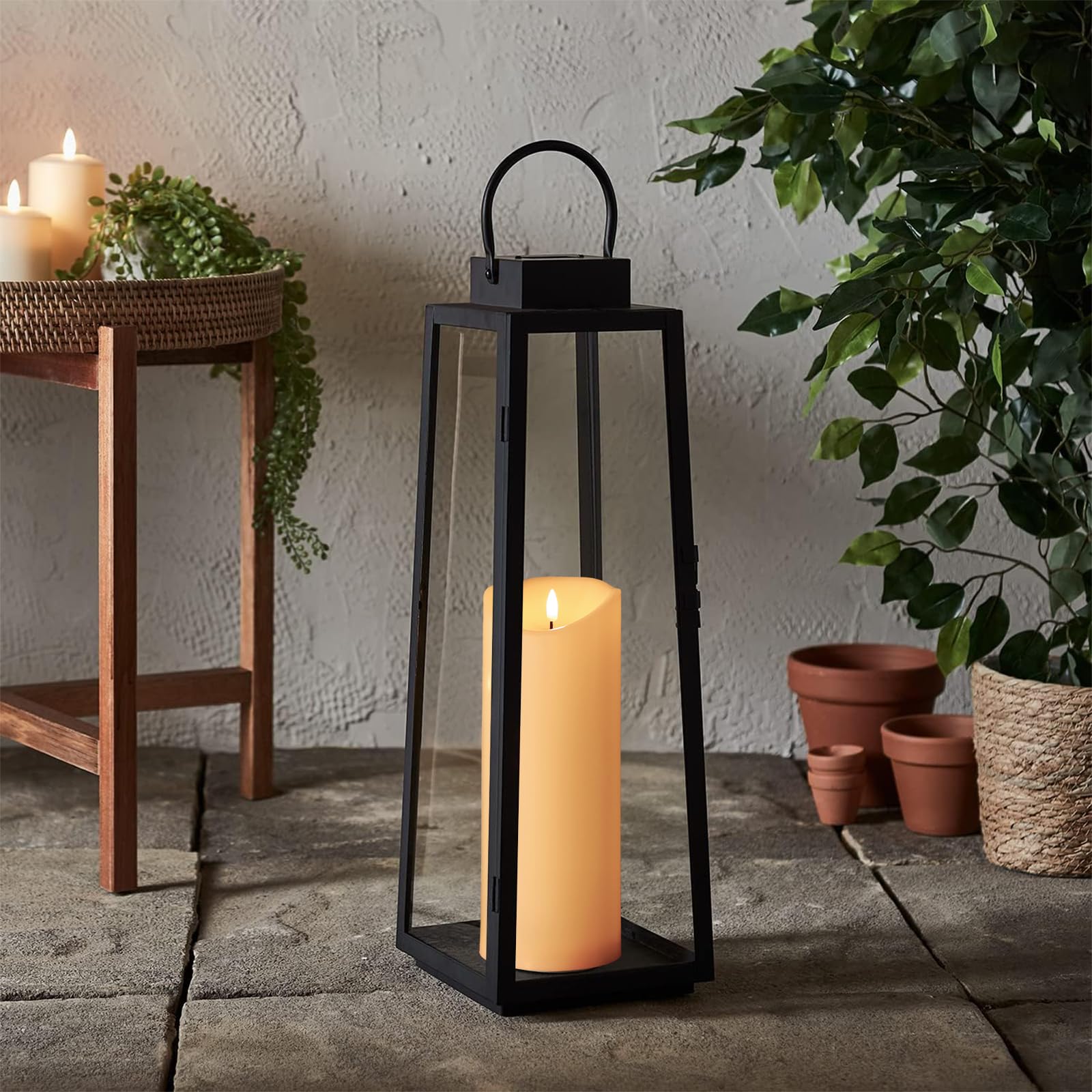 Hjandhj Outdoor Candles With Timer, Waterproof, Large Flickering Flameless Candles With Remote, 4'' X 12'', Battery Operated, Lo