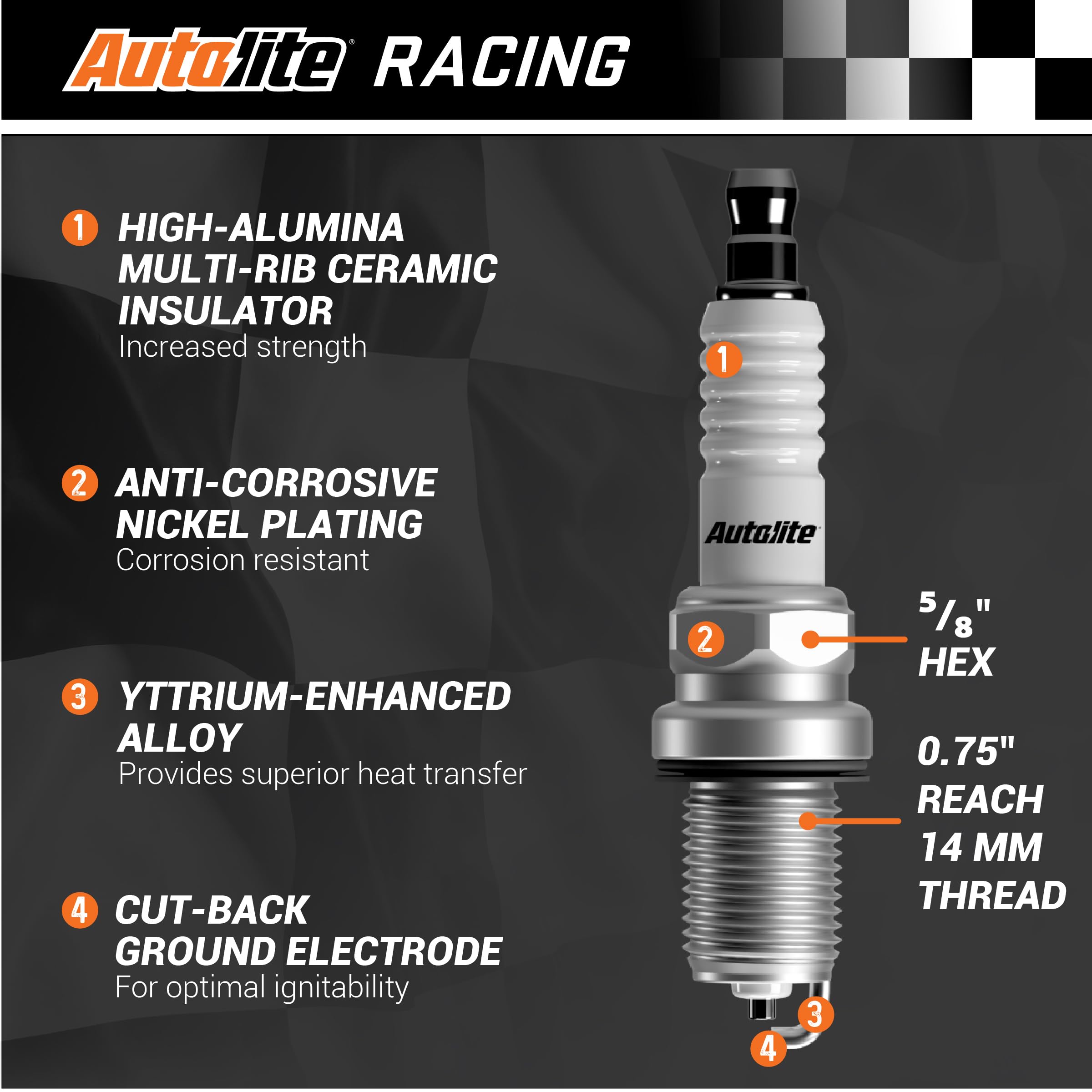 Autolite Ar3910X Ar High Performance Racing Non Resistor Spark Plug, 4 Pack