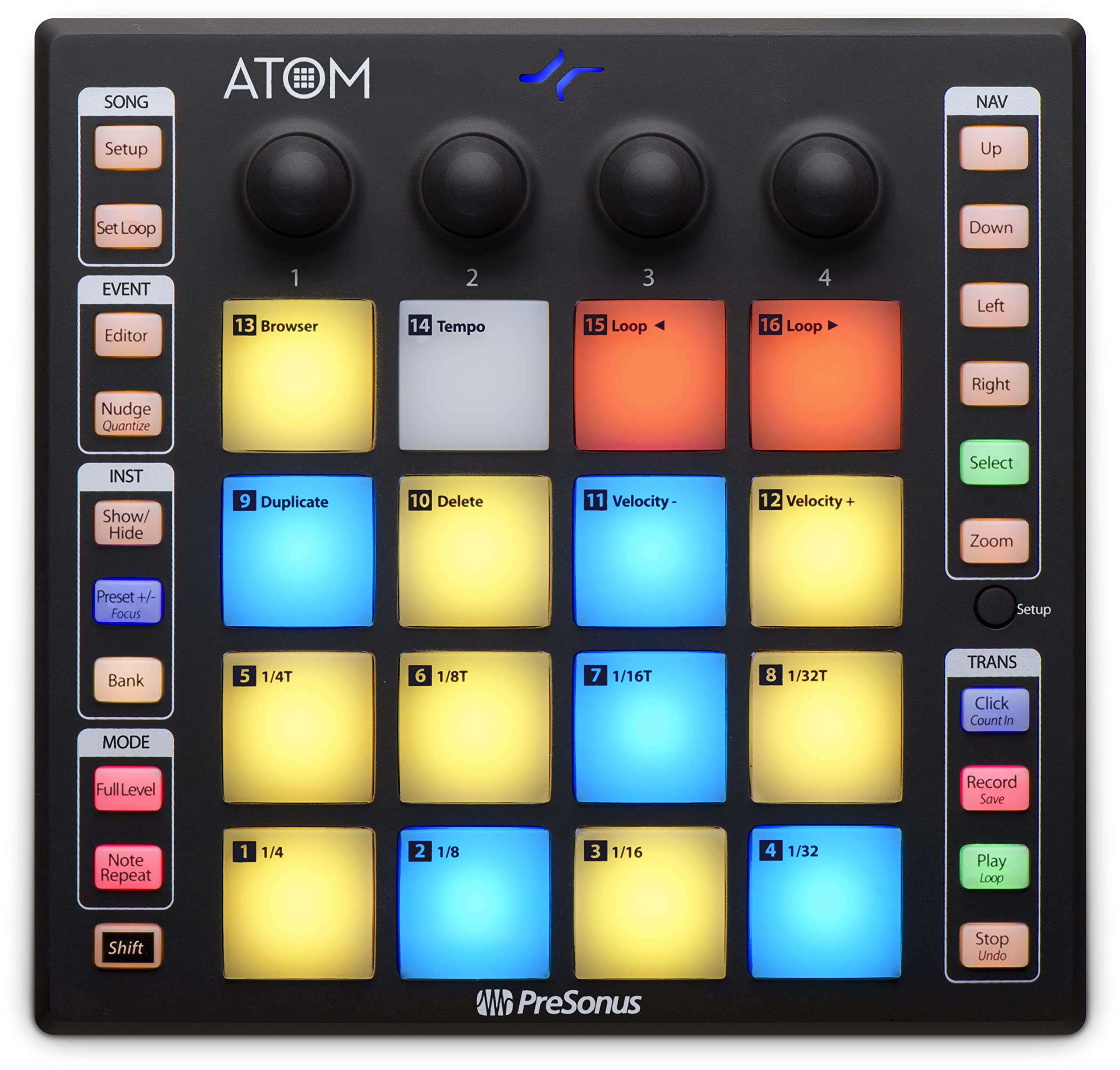 Presonus Atom Production & Performance Midi Pad Controller With Studio One Artist And Ableton Live Lite Recording Software