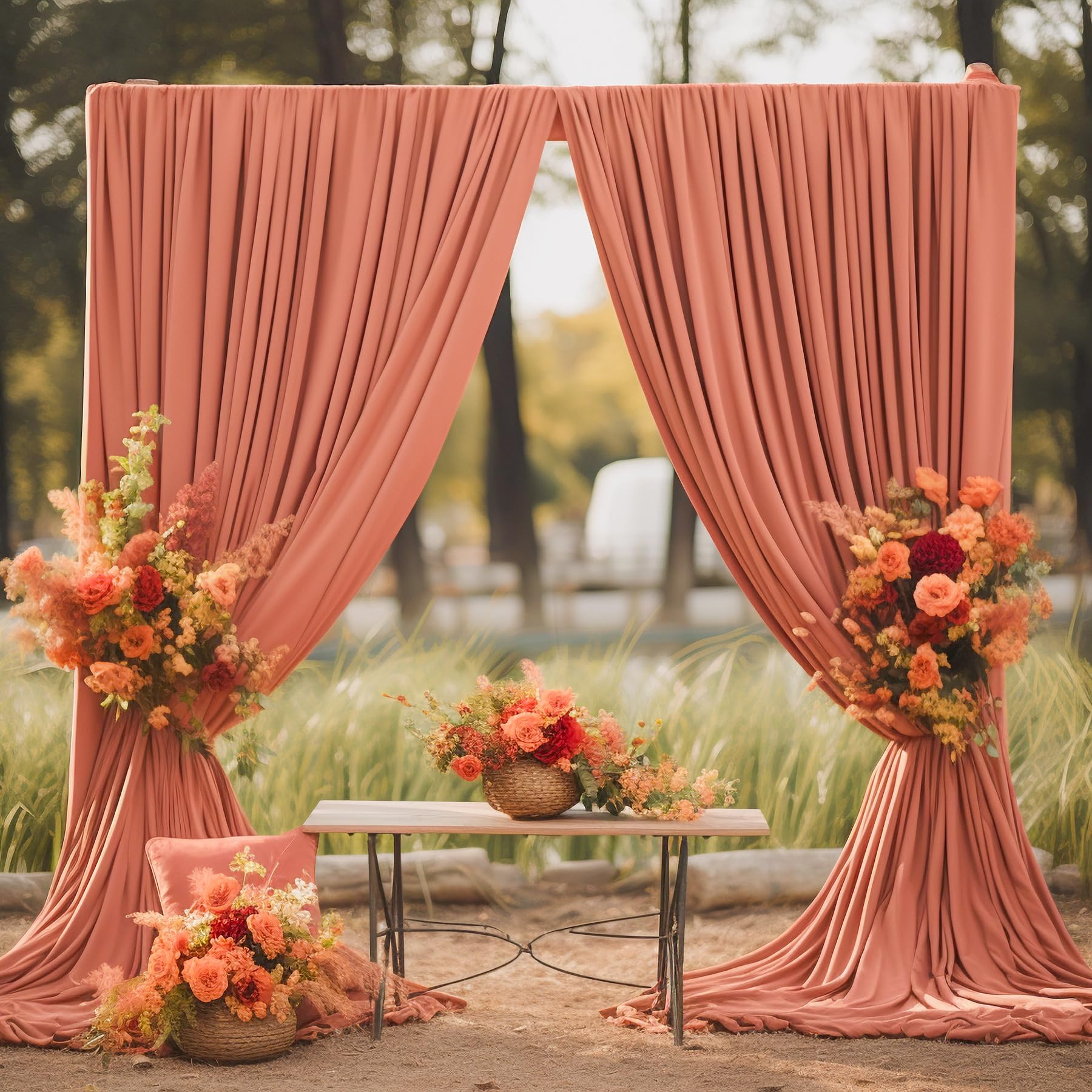10X10 Rust Backdrop Curtain For Parties Wedding Wrinkle Free Red Photo Curtains Backdrop Drapes Fabric Decoration For Birthday P