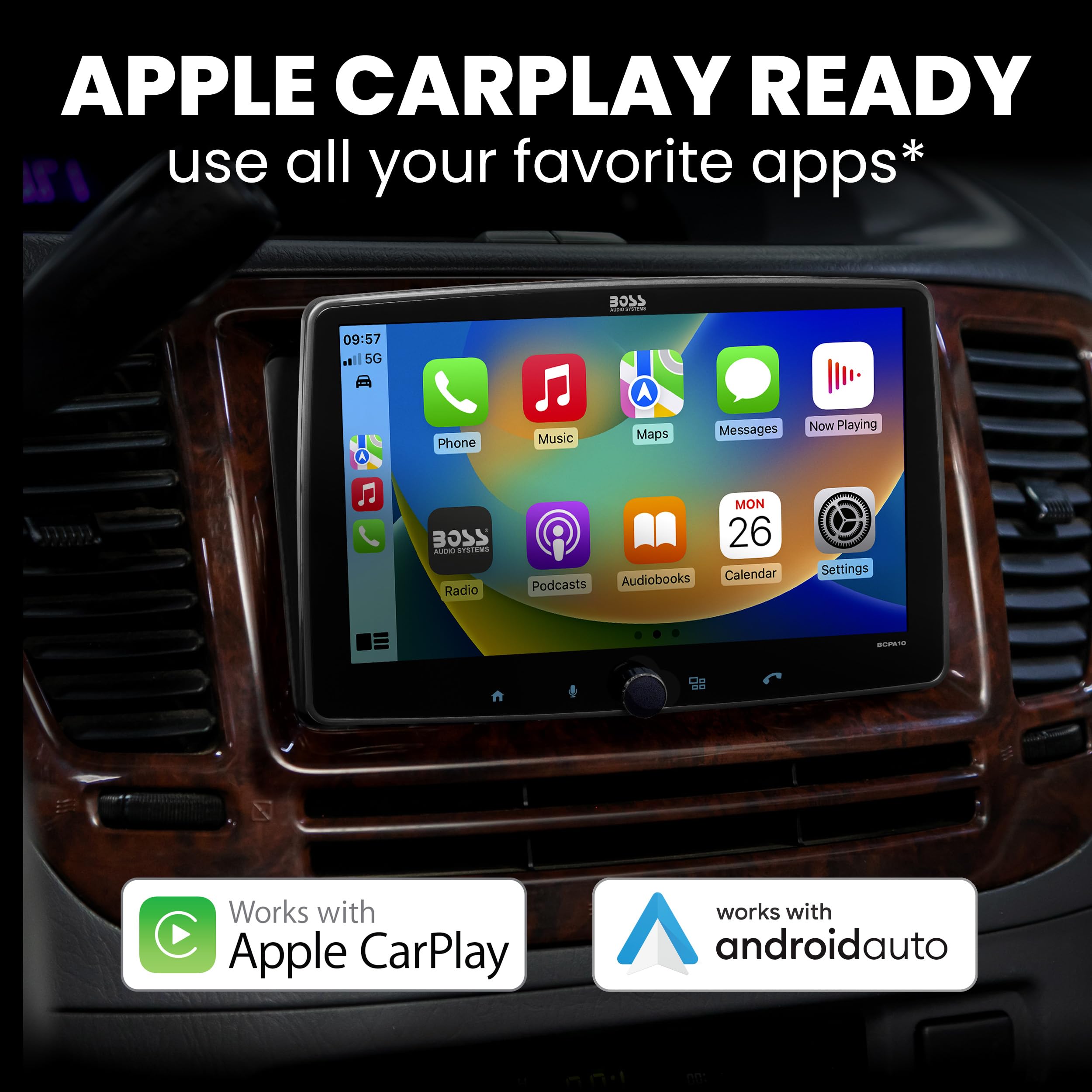 Boss Audio Systems Bcpa10Rc Car Stereo   Apple Carplay, Android Auto, Single Din, 10.1 Inch Lcd Touchscreen, Bluetooth, No Cd Dv