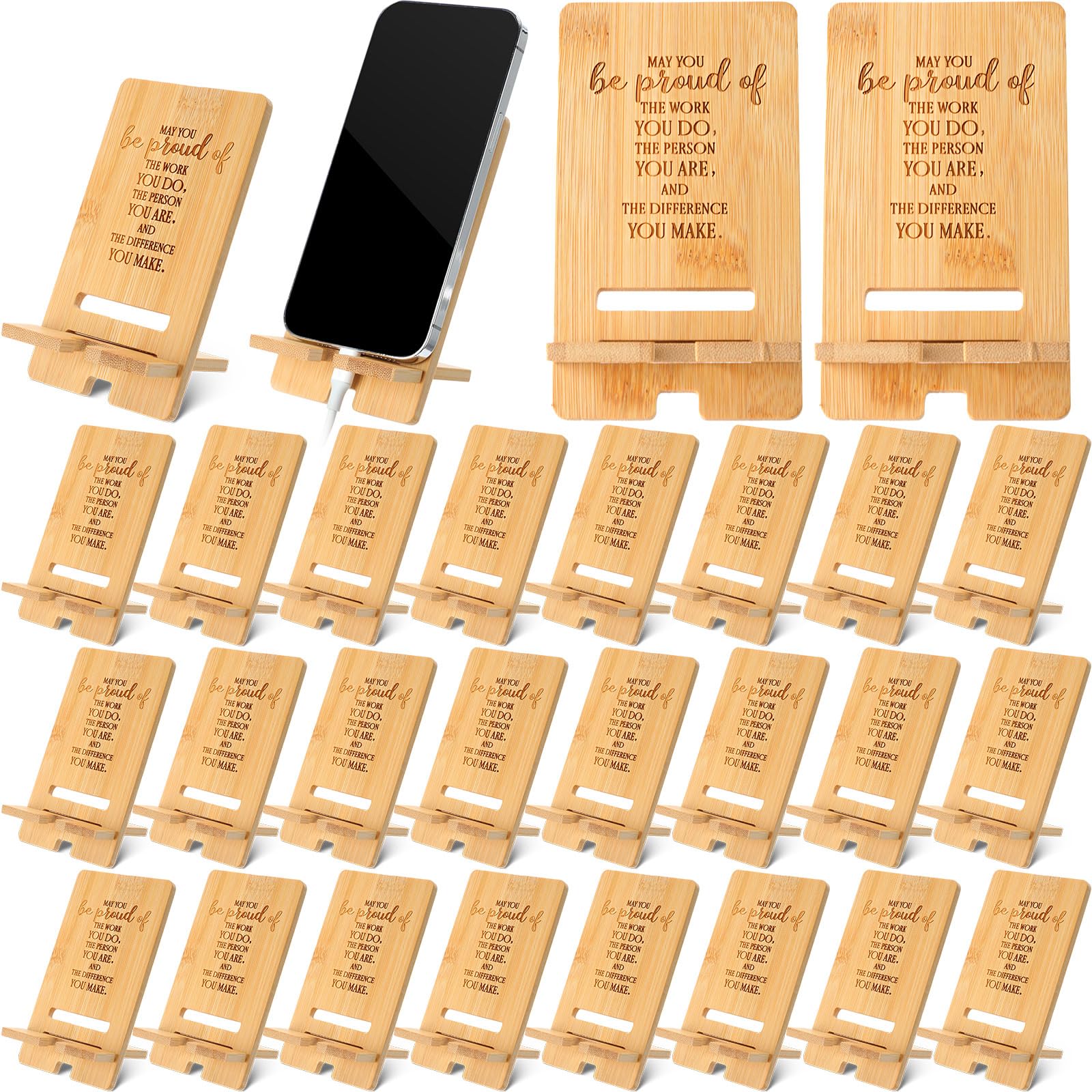 Ripeng 24 Pcs Christmas Employee Appreciation Gifts Bulk Bamboo Phone Stand for Desk Office Workers Thank You Gift for Team Cowo