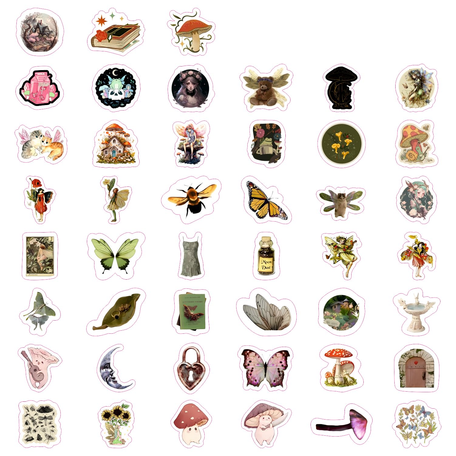100Pcs Fairycore Stickers For Water Bottle And Laptop   Fairycore Party Favors & Decorations, Waterproof Vinyl Decals, Fantasy A