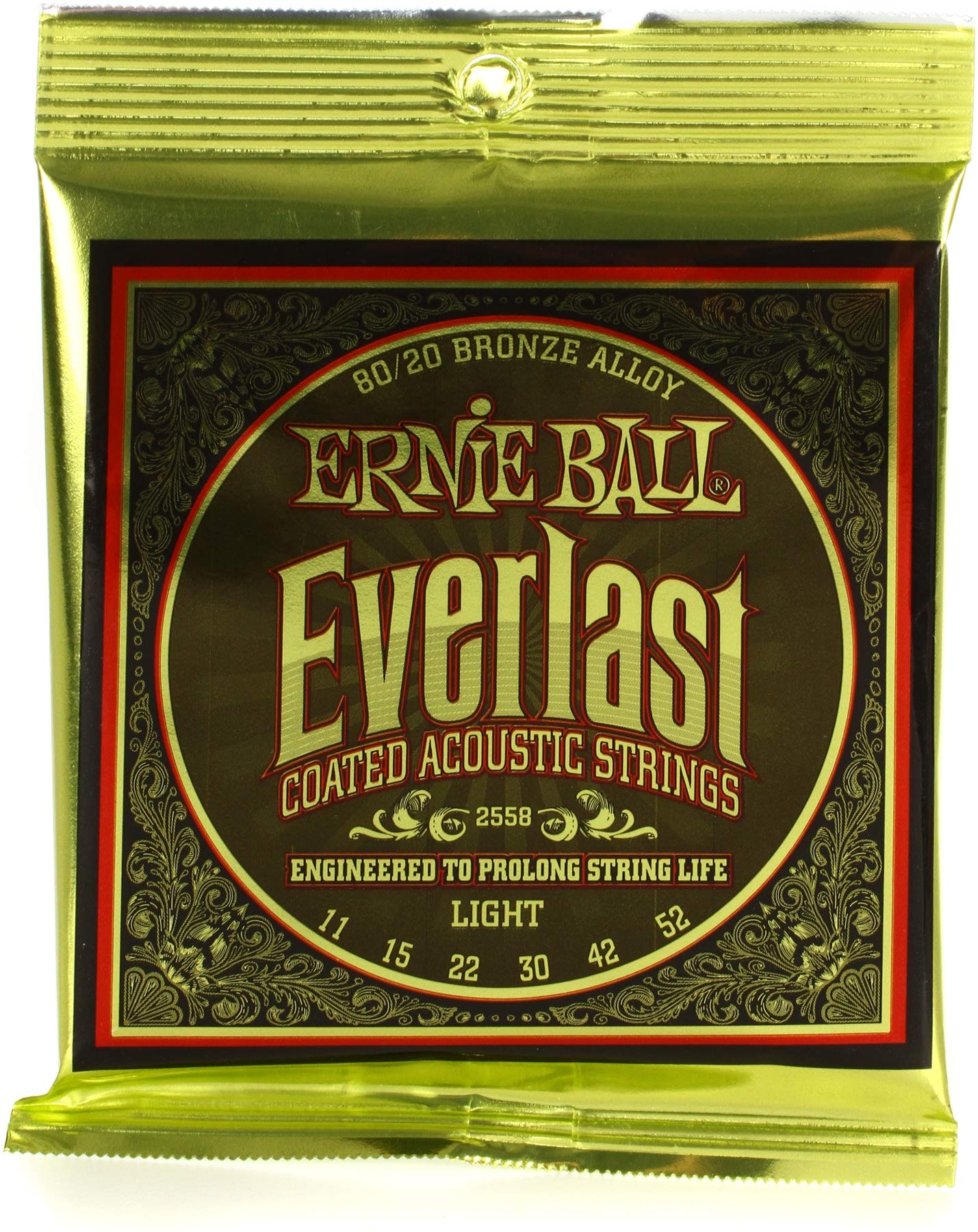 Ernie Ball Everlast Light 80/20 Bronze Acoustic Guitar Strings, 11-52 Gauge (P02558)