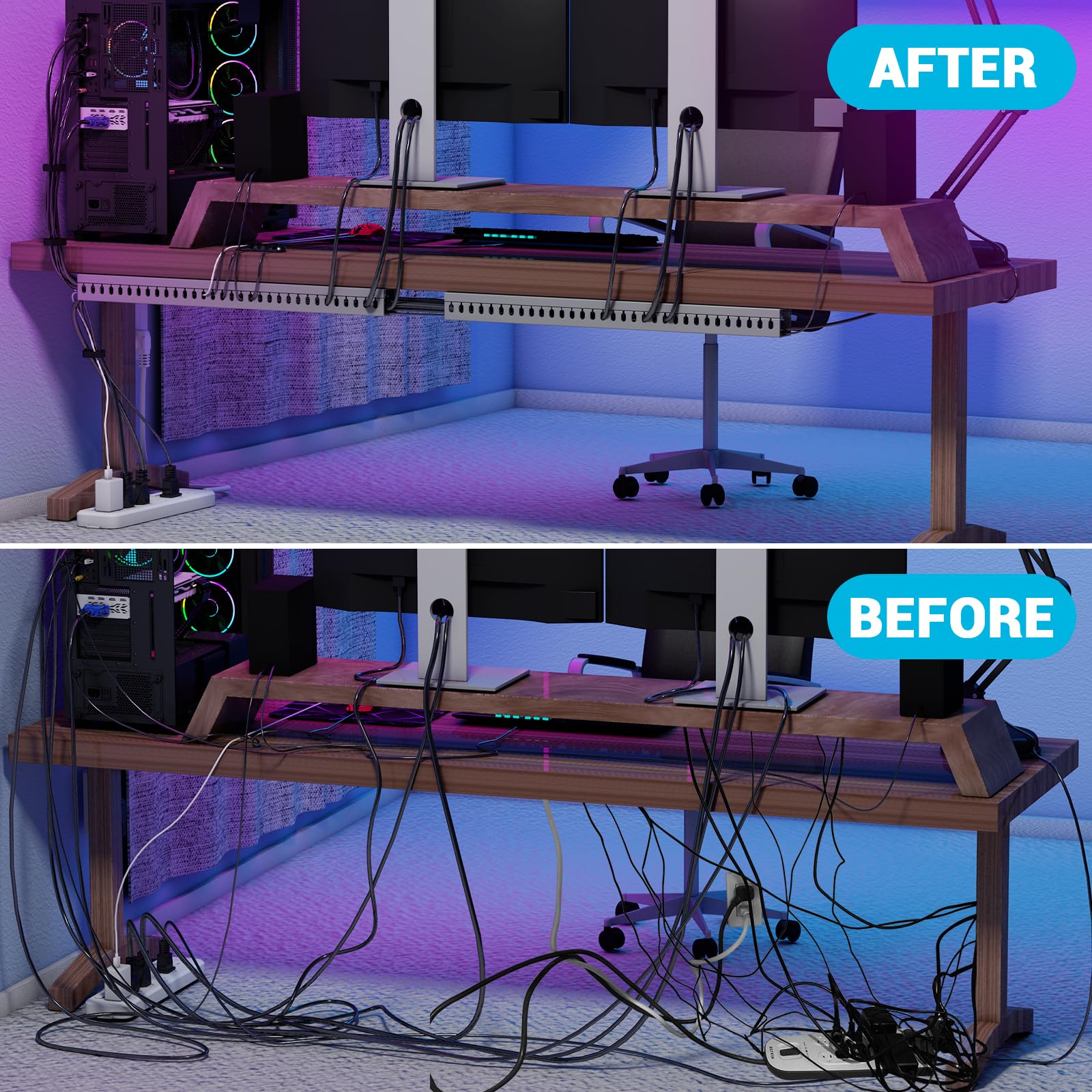 Open Slot Wire Duct Kit, 62.8''(4 X 15.7) Server Rack Cable Management, Cable Management Raceway For Hide Network Hdmi Vga Cable