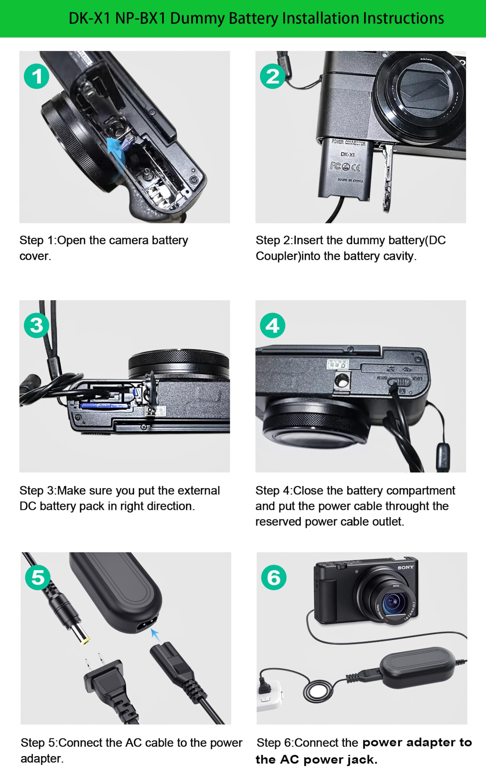 Gonine For Sony Zv 1 Zv1 Dummy Battery Ac Ls5 Continuous Power Supply Ac Adapter Np Bx1 Dk X1 Dc Coupler Kit For Sony Cybershot Zv1 Zv 1 Ii, Zv 1F Dsc Rx1 Rx1R, Rx100 Ii Iii Iv V Vi Vii Cameras.
