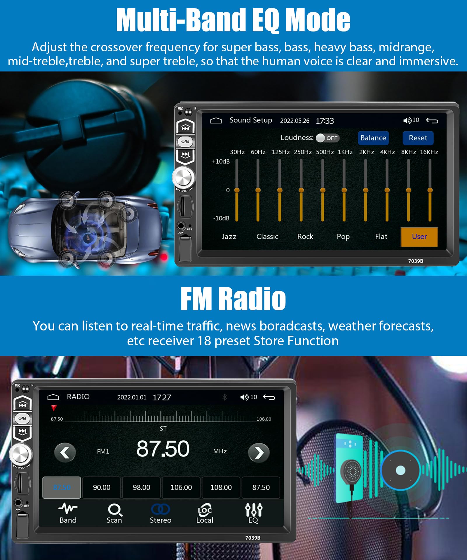 Hodozzy Single Din Car Stereo 7 Inch Touchscreen With Carplay Android Auto Bluetooth 5.1 Car Radio 1 Din Support Mirror Link Fm