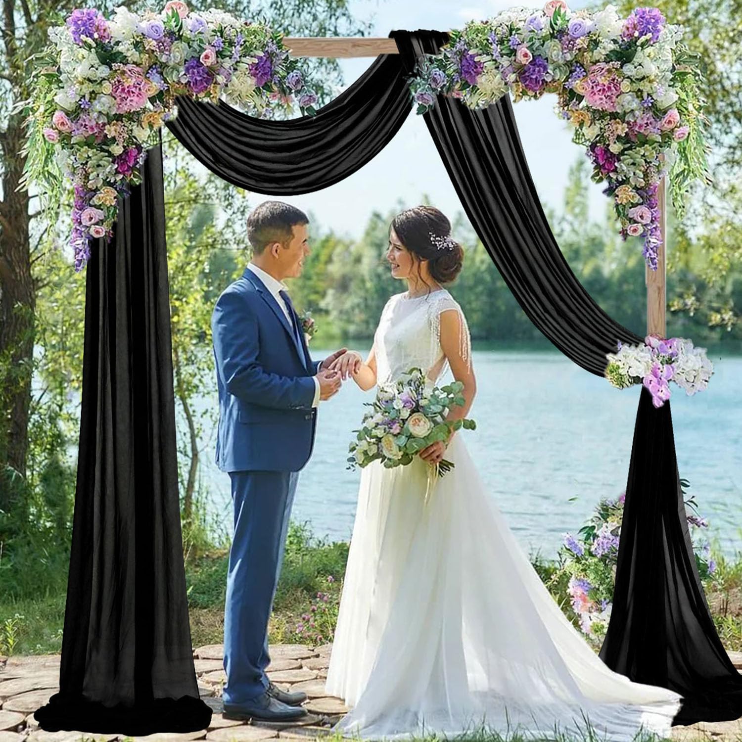 Fuhsy Wedding Arch Draping Fabric Purple Drapes For Wedding Arch 6 Yard 2 Panels Chiffon Fabric Drapery For Wedding Ceiling Drap