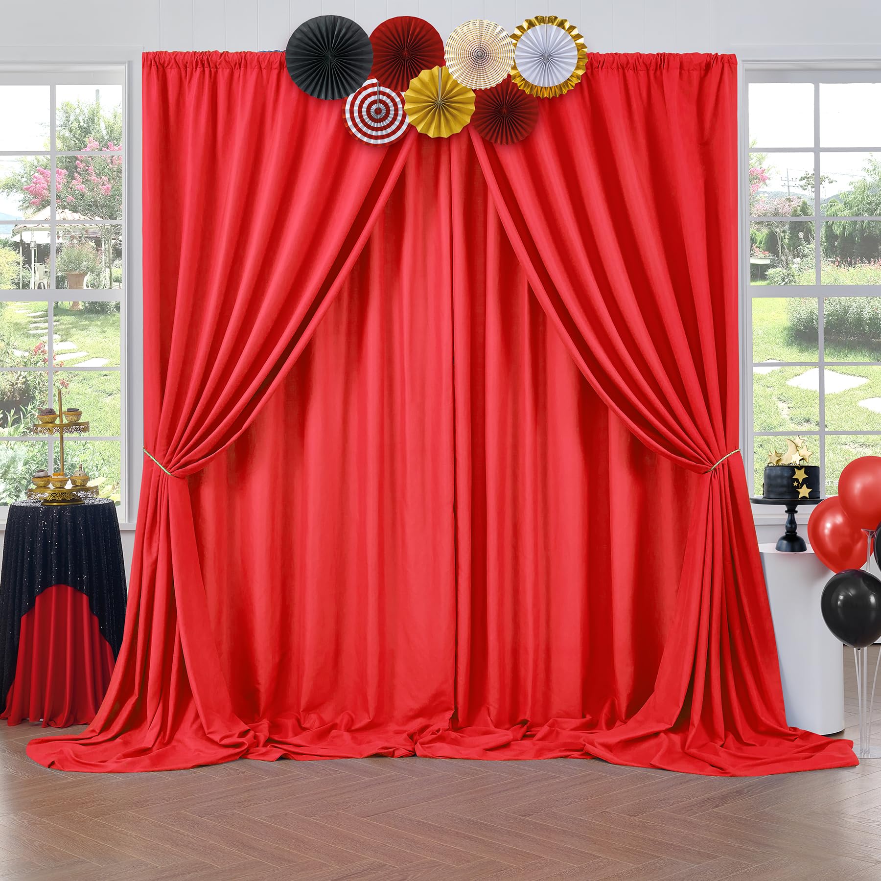 10Ft X 10Ft Thick Red Backdrop Curtains For Parties, 2 Panels 5Ft X 10Ft Non See Through Red Polyester Wedding Drapes Photo Back